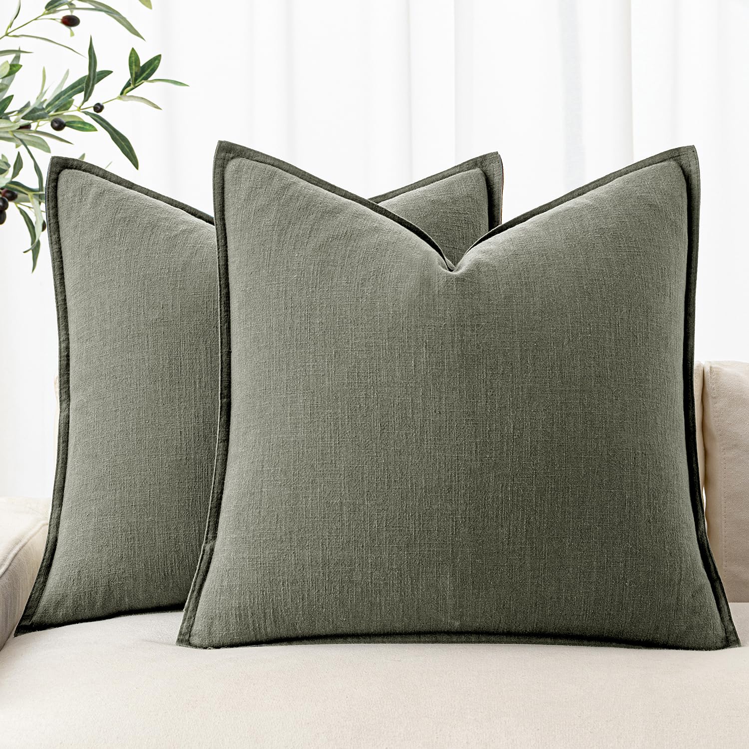 MIULEE Decorative Linen Pillow Covers 20x20 Inch Natural Beige Boho Farmhouse Neutral Couch Throw Pillows for Bed Pack of 2 Accent Modern Pillowcase Sofa Livingroom Home Decor
