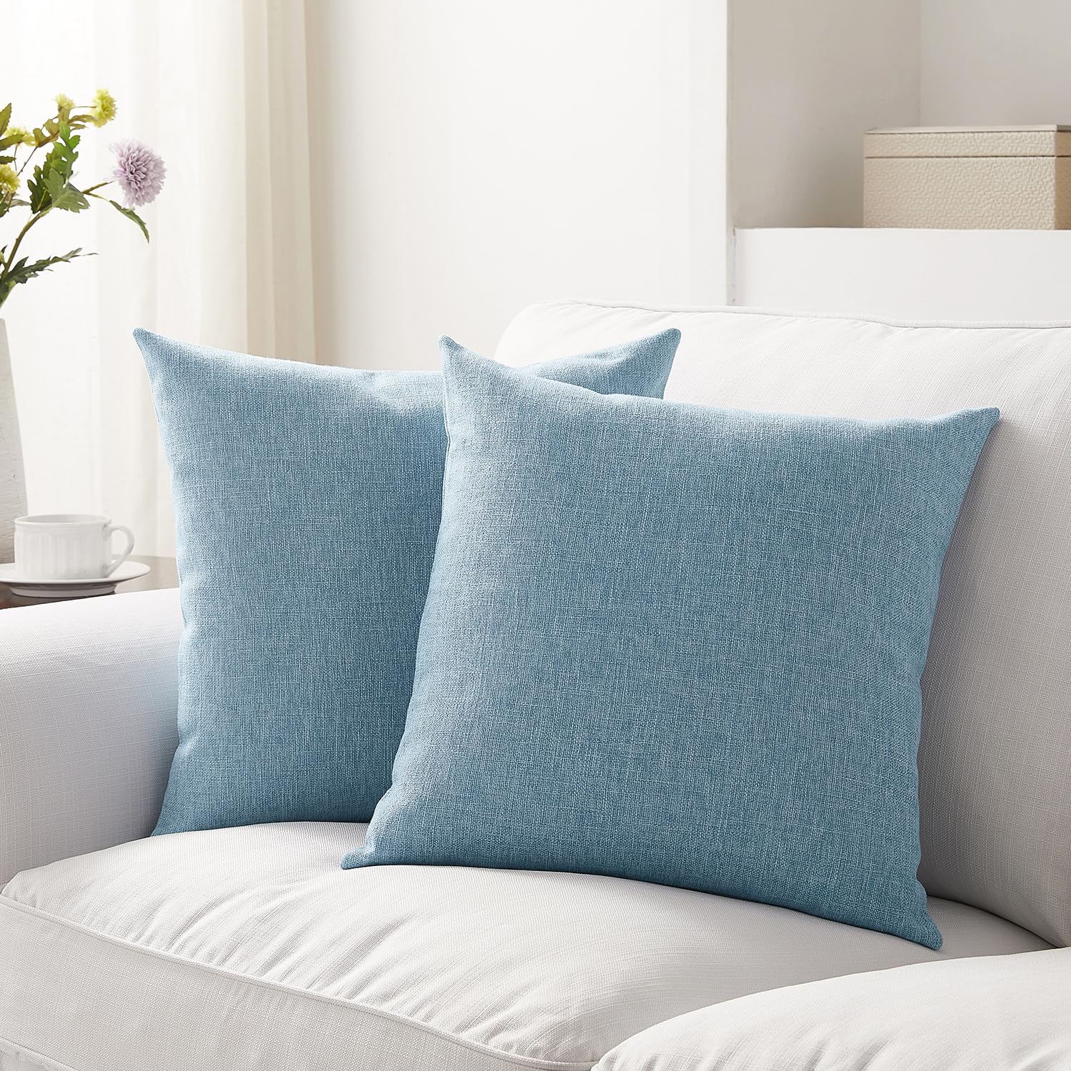 Meekio Set of 2 Ivory Throw Pillow Covers 22x22, Modern Farmhouse Linen Blend Decorative Pillow Covers for Couch Sofa Bed, Neutral Home Decor
