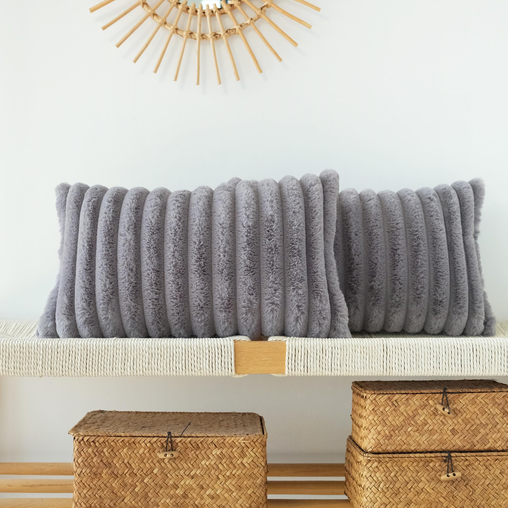 JOJUSIS Pack of 2 Faux Fur Plush Decorative Throw Pillow Covers Couch Cushion Case Soft Pillowcases (Beige, 18 x 18 Inch)