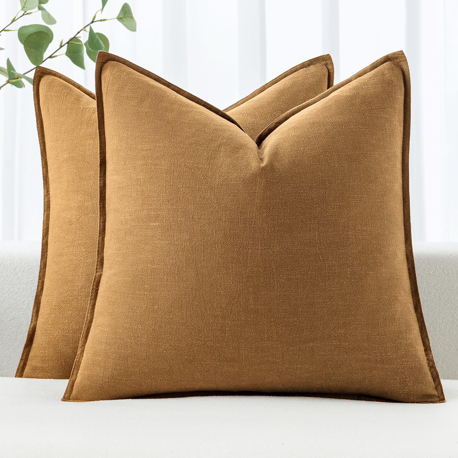 MIULEE Decorative Linen Pillow Covers 20x20 Inch Natural Beige Boho Farmhouse Neutral Couch Throw Pillows for Bed Pack of 2 Accent Modern Pillowcase Sofa Livingroom Home Decor