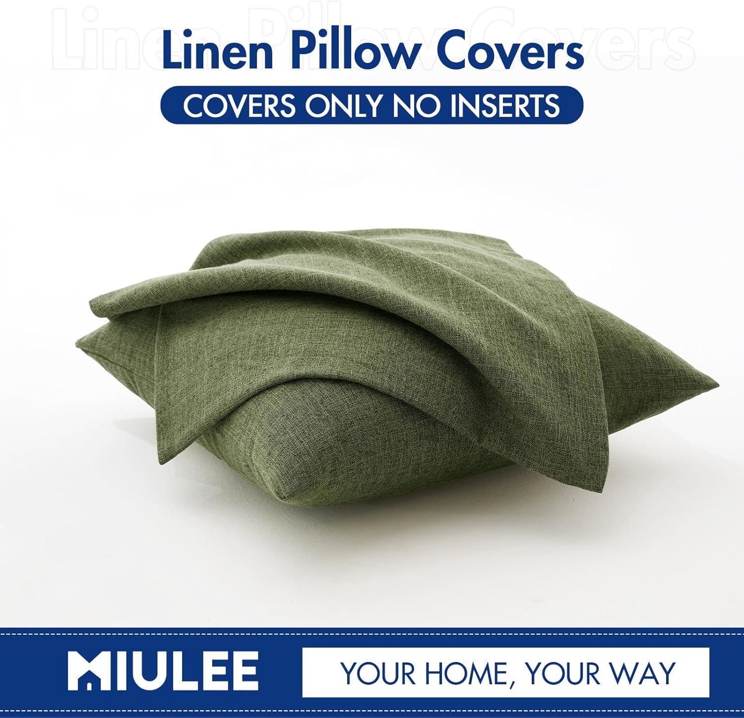 MIULEE Pack of 2 Decorative Linen Burlap Pillow Covers Spring Farmhouse Boho Accent Pillowcases for Sofa Car Couch Bedroom Living Room Decor 18x18 Inch Dark Olive Green
