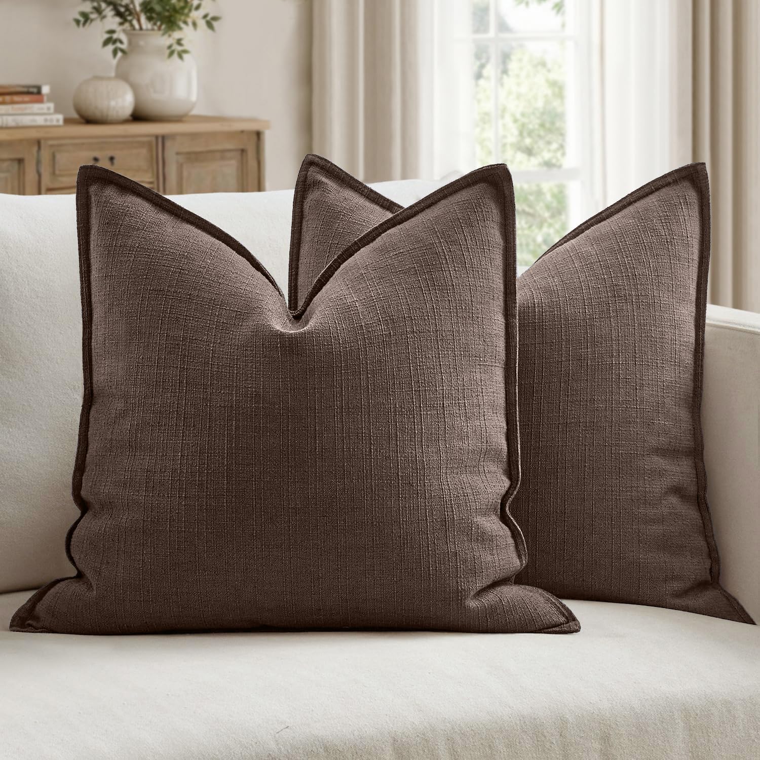 MIULEE Pack of 2 Thick Textured Couch Throw Pillow Covers, Navy Blue Decorative Pillow Covers 20x20, Neutral Linen Cushion Cases for Sofa Bed Living Room Modern Farmhouse Home Decor, No Filling