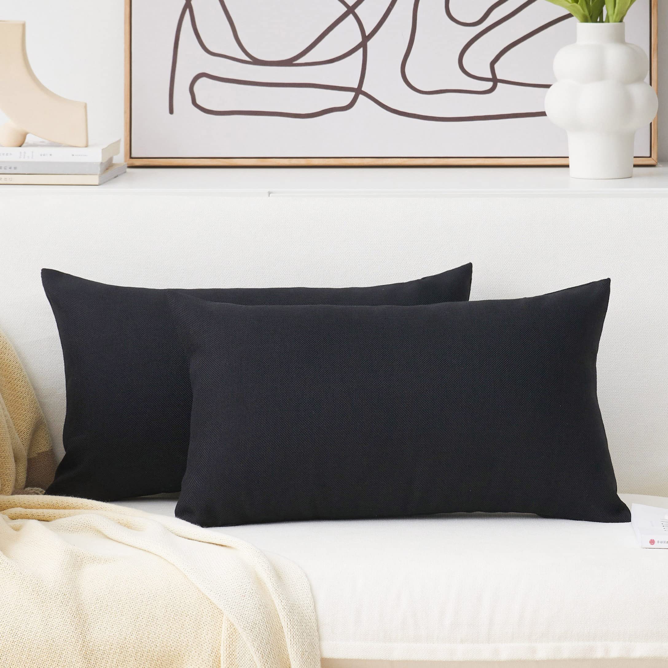 Home Brilliant Linen Pillow Covers 20x20 Textured Linen Pillow Case Cushion Covers for Sofa, 20 Inch, Set of 2, 50x50 cm, Natural Linen
