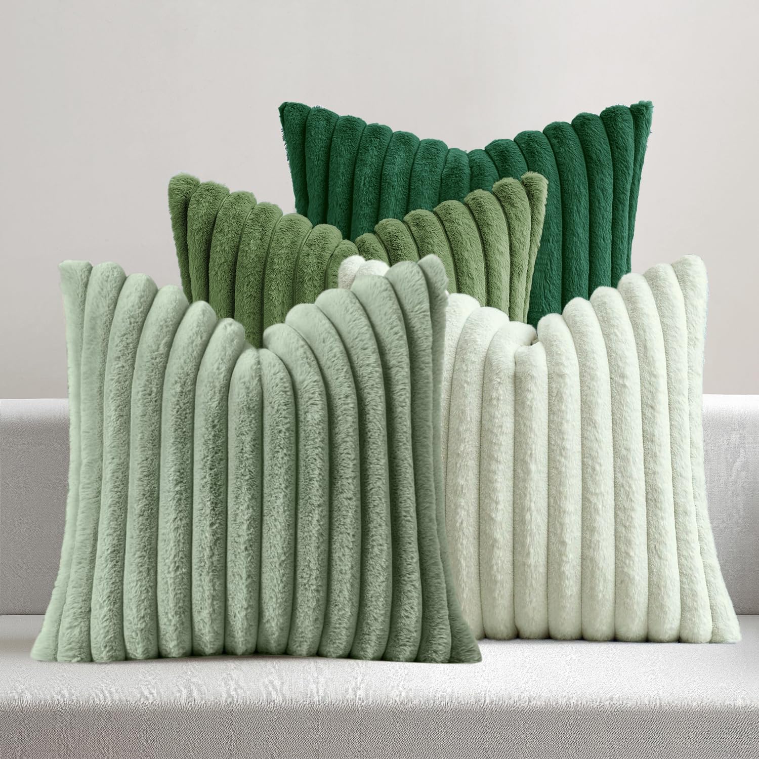 MIULEE Faux Fur Plush Decorative Throw Pillow Covers 18x18 Set of 4, Summer Modern Soft Fuzzy Coastal Striped Cushion Covers for Sofa Couch Bed Living Room Cozy Home Decor,Navy Blue