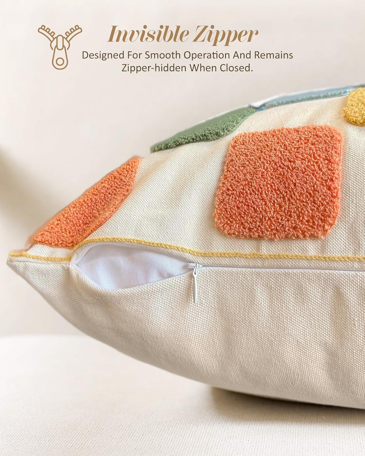 Embroidered Throw Pillow Cover 18x18 Inch - Modern Geometric Decorative Pillow Cover with Zipper for Sofa Couch Living Room Chair Car Aesthetic Design Cushion Pillowcase, Colorful Checkered