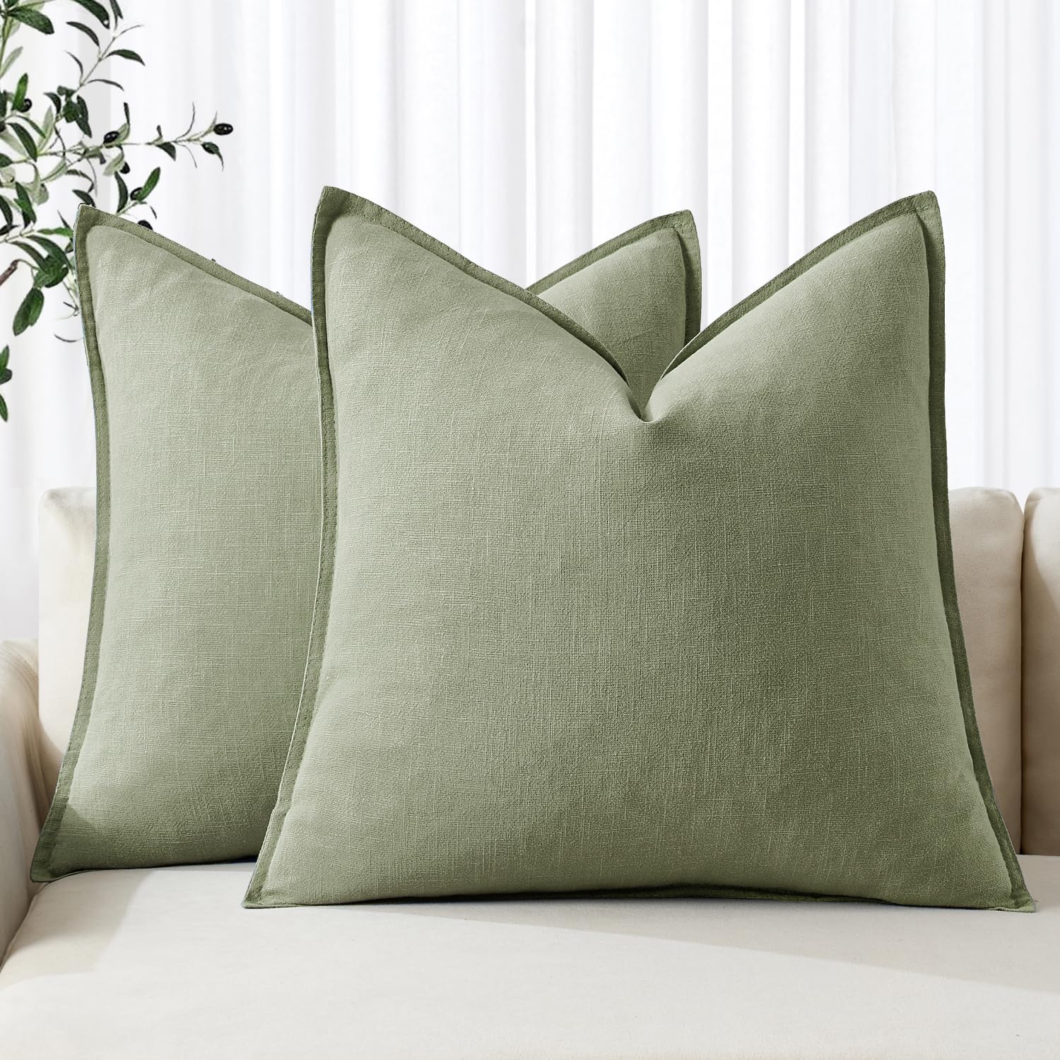 MIULEE Decorative Linen Pillow Covers 20x20 Inch Natural Beige Boho Farmhouse Neutral Couch Throw Pillows for Bed Pack of 2 Accent Modern Pillowcase Sofa Livingroom Home Decor