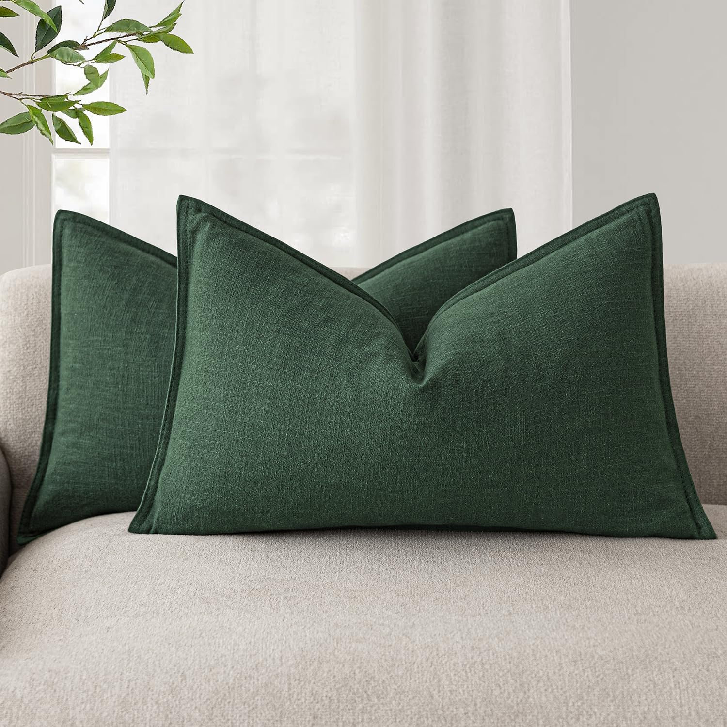 Foindtower Set of 2, Decorative Linen Soild Throw Pillow Covers Soft Accent Cushion Euro Case Boho Farmhouse Pillowcase for Chair Couch Sofa Bedroom Living Room Home Decor 20 x 20 Inch Natural Linen