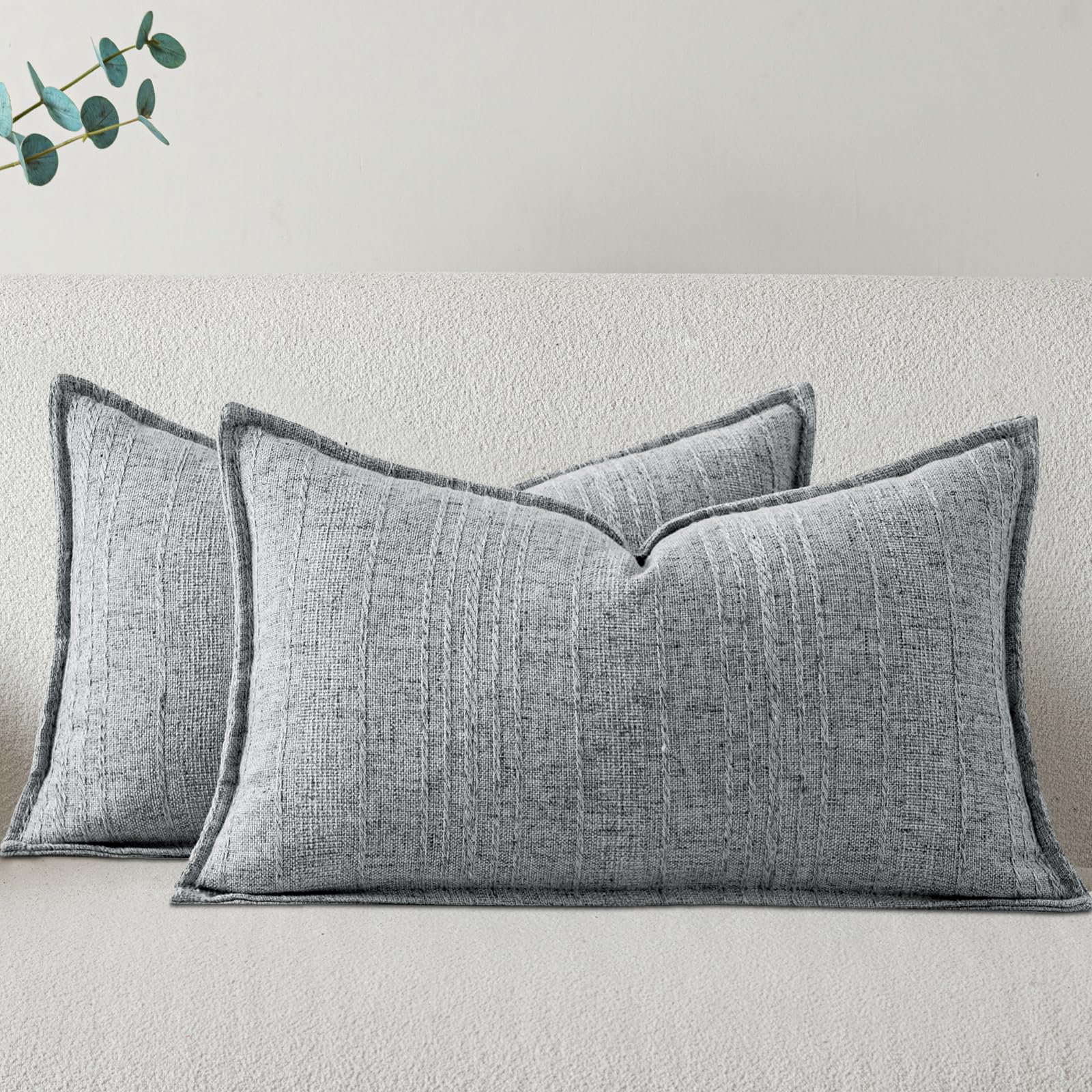 a moment Linen Pillow Covers Set of 2,Boho Farmhouse Throw Pillowcases Neutral Textured Decorative Covers for Couch Sofa Bed, Soft Linen Blend Accent Case Cushion Home Decor 18"x18" Beige Grey
