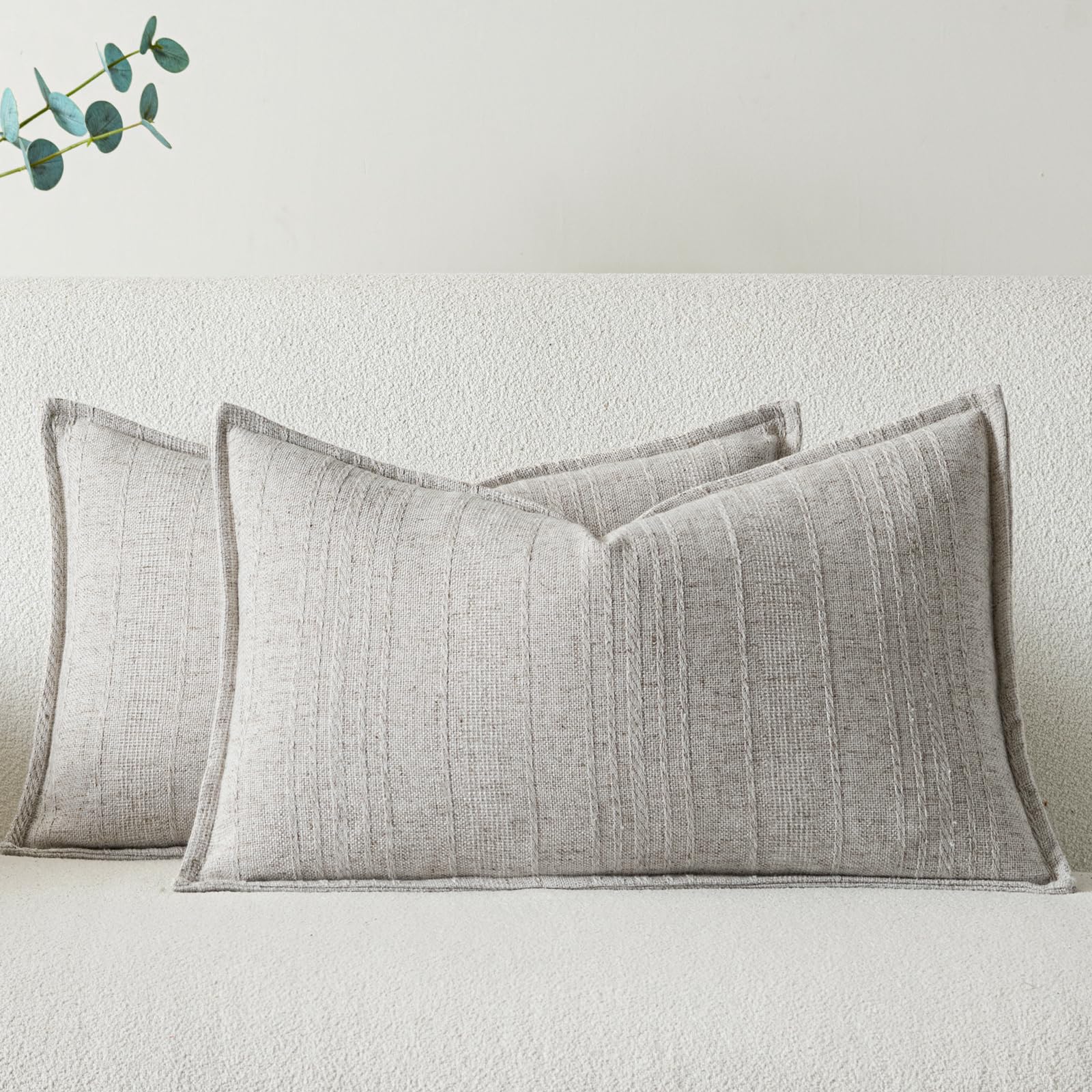 a moment Linen Pillow Covers Set of 2,Boho Farmhouse Throw Pillowcases Neutral Textured Decorative Covers for Couch Sofa Bed, Soft Linen Blend Accent Case Cushion Home Decor 18"x18" Beige Grey