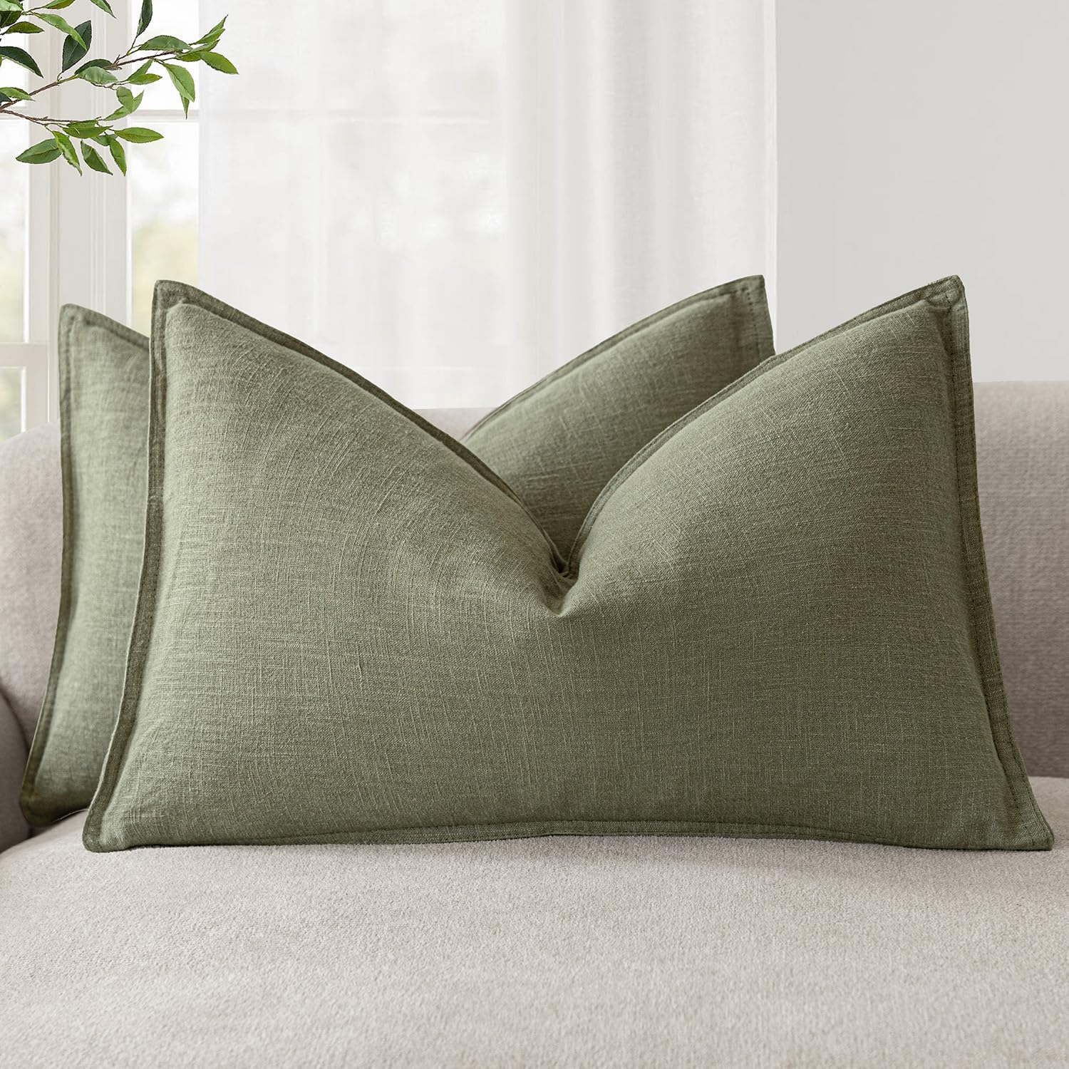 Foindtower Set of 2, Decorative Linen Soild Throw Pillow Covers Soft Accent Cushion Euro Case Boho Farmhouse Pillowcase for Chair Couch Sofa Bedroom Living Room Home Decor 20 x 20 Inch Natural Linen