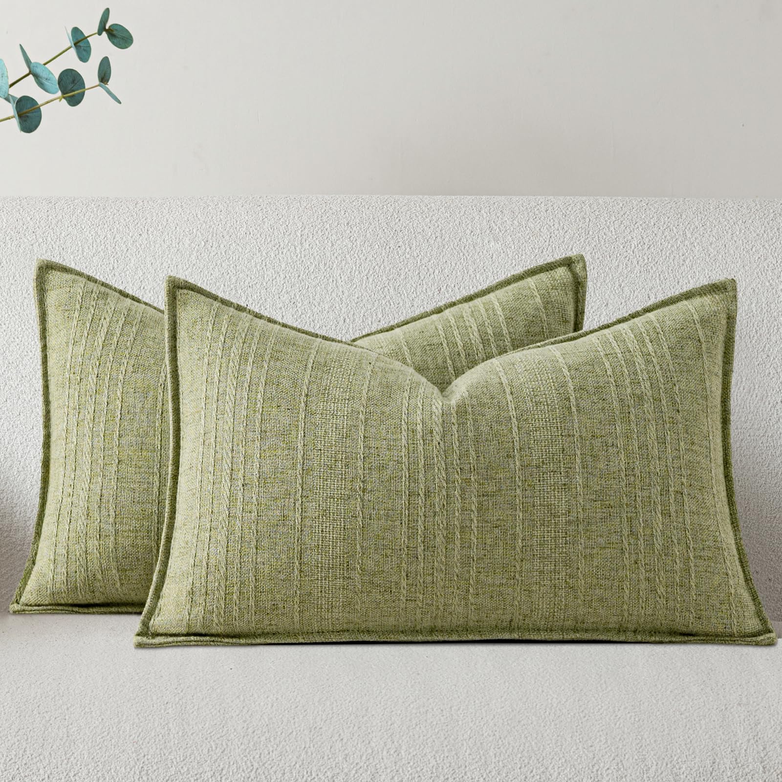 a moment Linen Pillow Covers Set of 2,Boho Farmhouse Throw Pillowcases Neutral Textured Decorative Covers for Couch Sofa Bed, Soft Linen Blend Accent Case Cushion Home Decor 18"x18" Beige Grey