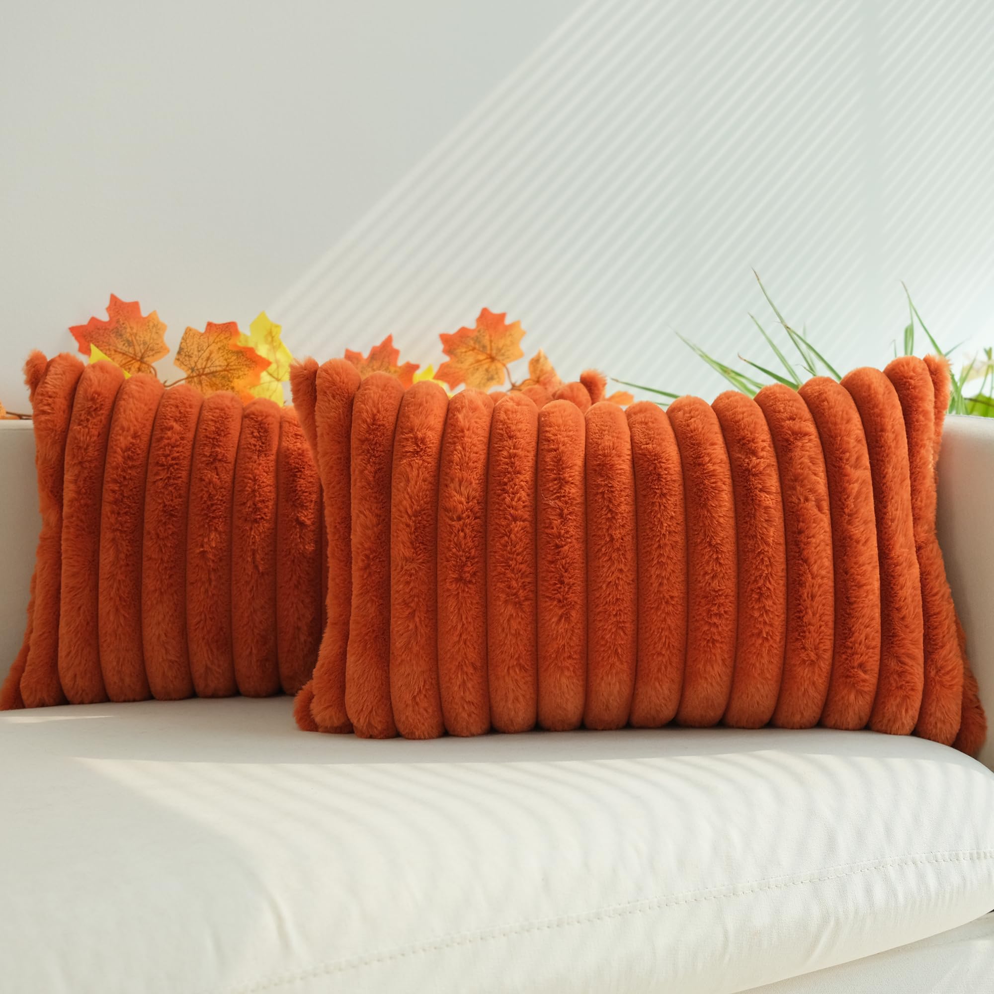 JOJUSIS Pack of 2 Faux Fur Plush Decorative Throw Pillow Covers Couch Cushion Case Soft Pillowcases (Beige, 18 x 18 Inch)