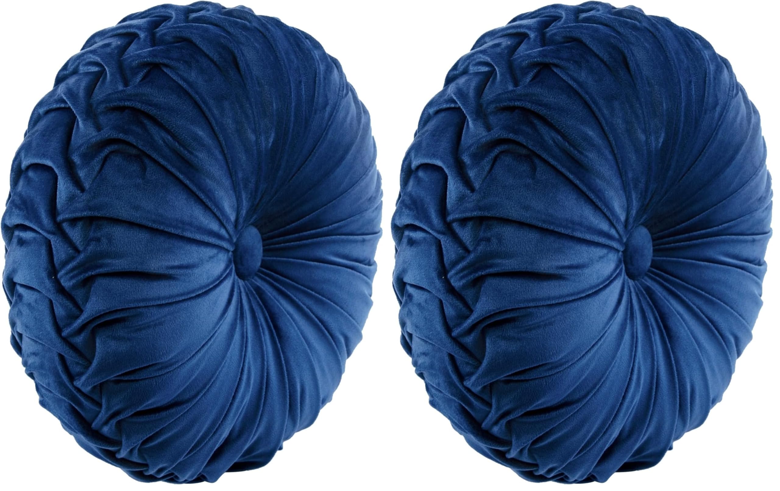 Lush Decor Round Pleated Soft Velvet Decorative Throw Pillow, 1 Count, 15" Diameter, Black - Plush Round Pillow, Seat Cushion, Decorative Pillows For Bed, Couch, Or Chair
