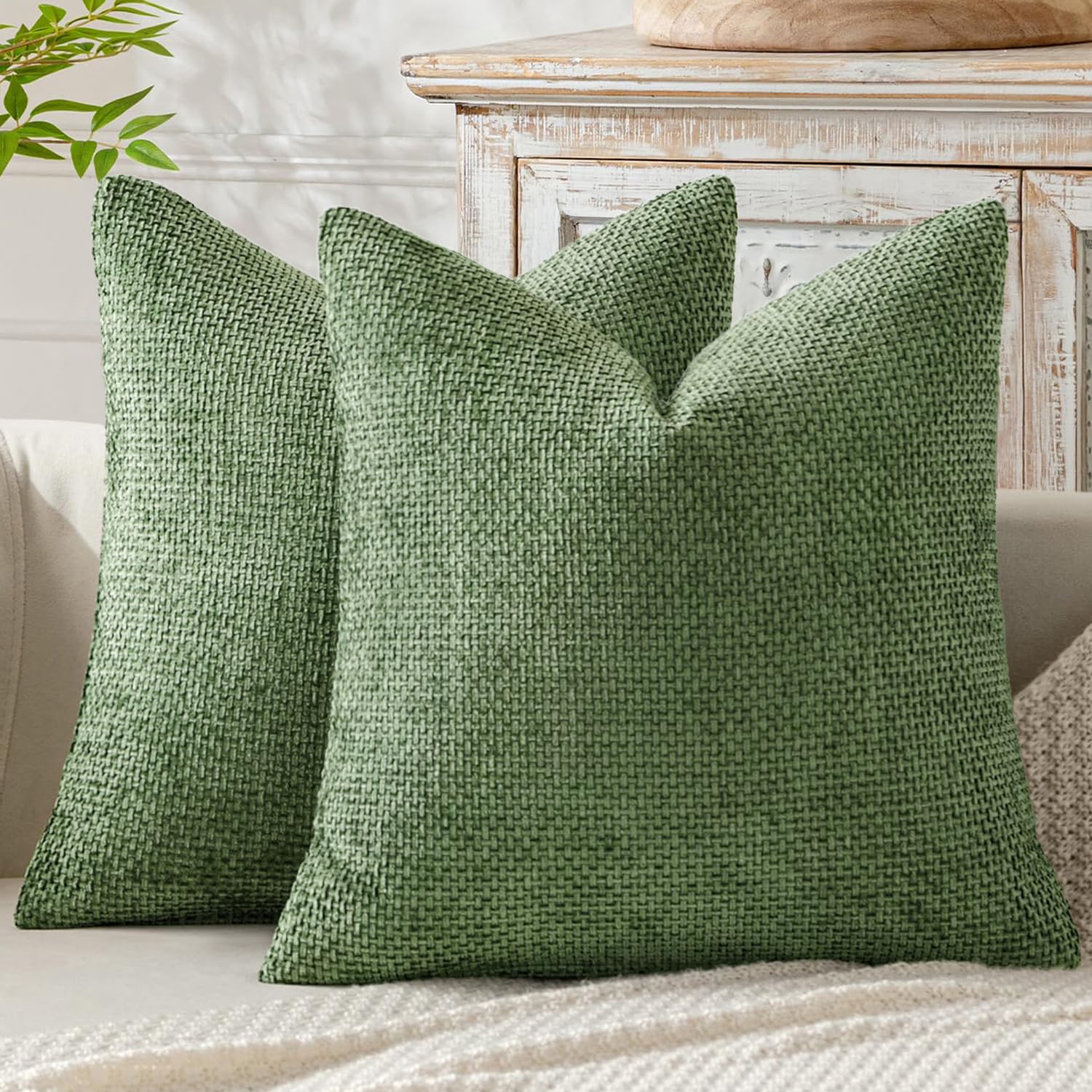 MIULEE Pack of 2 Couch Throw Pillow Covers 18x18 Inch Neutral Beige Modern Boho Accent Decorative Pillow Covers Soft Chenille Farmhouse Cushion Covers for Home Decor Bed Sofa Living Room