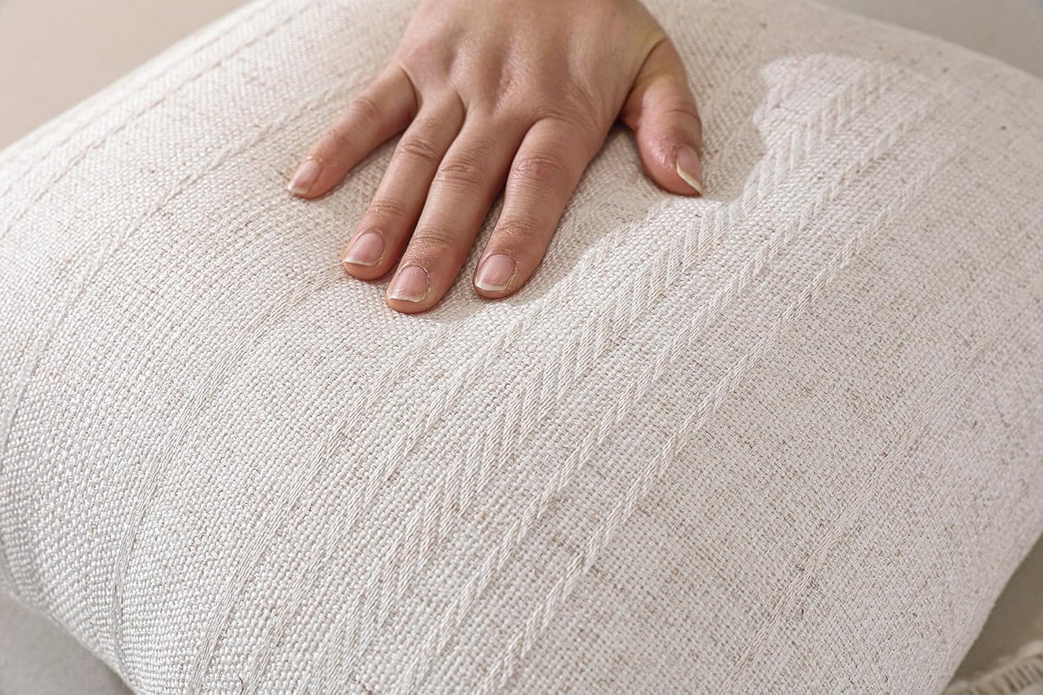 Decorative Neutral Striped Throw Pillow Covers Set of 2-18x18 Inch Boho Farmhouse Pillow Covers, Breathable & Soft Neutral Linen Blend Cushion Covers for Couch Sofa Bedroom Living Room