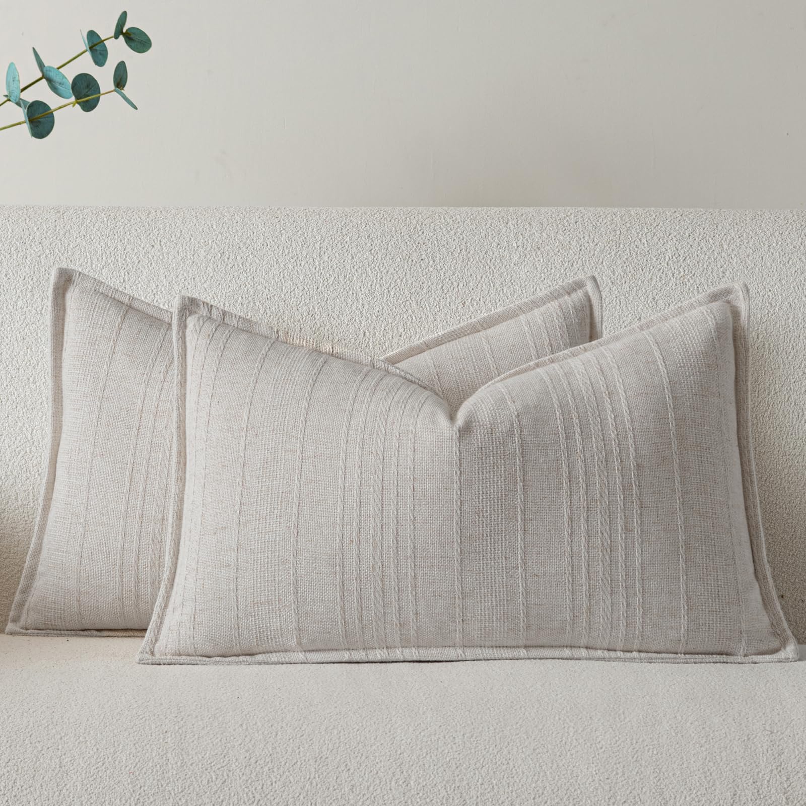a moment Linen Pillow Covers Set of 2,Boho Farmhouse Throw Pillowcases Neutral Textured Decorative Covers for Couch Sofa Bed, Soft Linen Blend Accent Case Cushion Home Decor 18"x18" Beige Grey