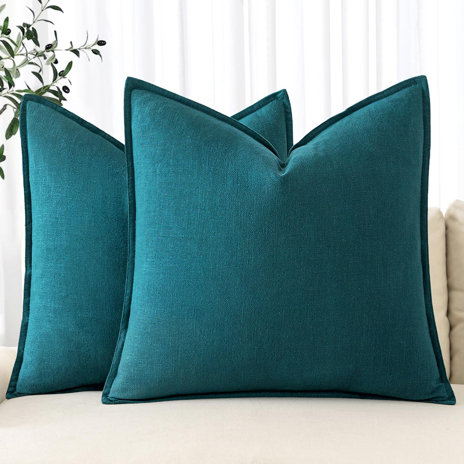 MIULEE Decorative Linen Pillow Covers 20x20 Inch Natural Beige Boho Farmhouse Neutral Couch Throw Pillows for Bed Pack of 2 Accent Modern Pillowcase Sofa Livingroom Home Decor