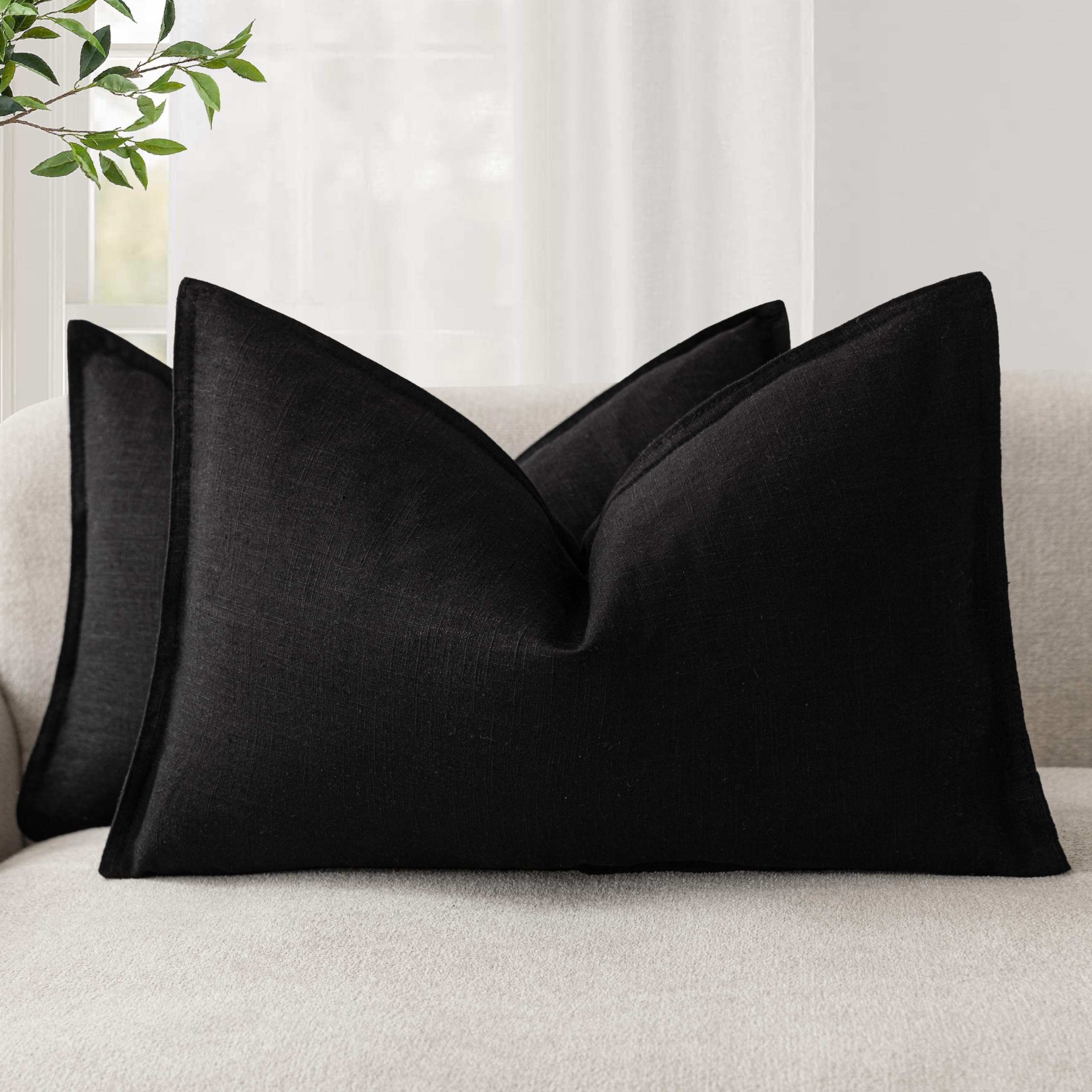 Foindtower Set of 2, Decorative Linen Soild Throw Pillow Covers Soft Accent Cushion Euro Case Boho Farmhouse Pillowcase for Chair Couch Sofa Bedroom Living Room Home Decor 20 x 20 Inch Natural Linen