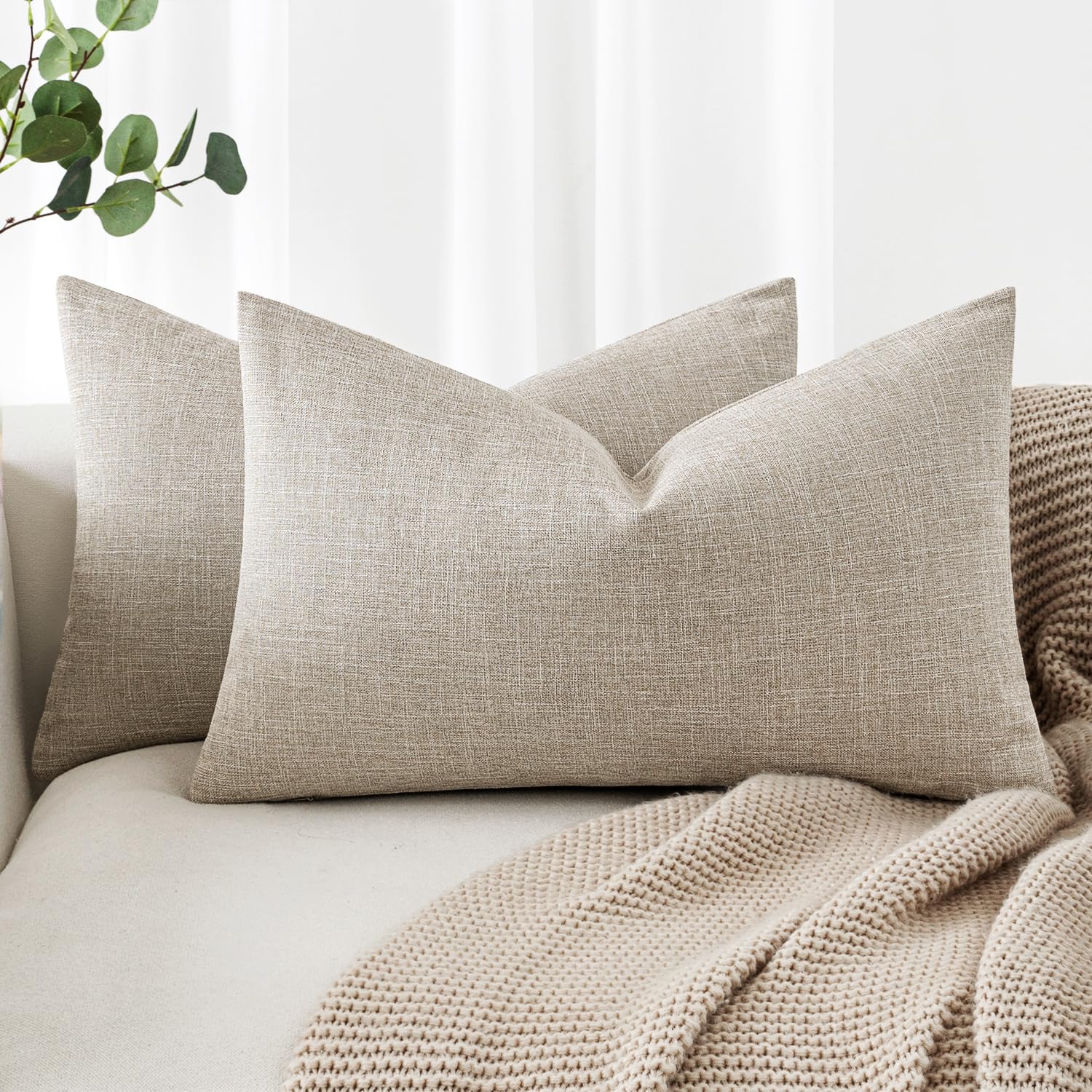 MIULEE Pack of 2 Decorative Linen Burlap Pillow Covers Spring Farmhouse Boho Accent Pillowcases for Sofa Car Couch Bedroom Living Room Decor 18x18 Inch Dark Olive Green