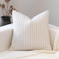 Decorative Neutral Striped Throw Pillow Covers Set of 2-18x18 Inch Boho Farmhouse Pillow Covers, Breathable & Soft Neutral Linen Blend Cushion Covers for Couch Sofa Bedroom Living Room