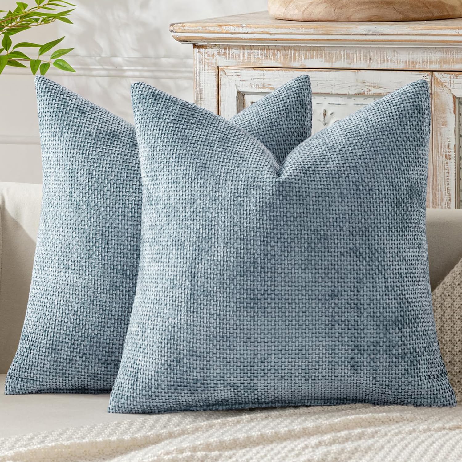 MIULEE Pack of 2 Couch Throw Pillow Covers 18x18 Inch Neutral Beige Modern Boho Accent Decorative Pillow Covers Soft Chenille Farmhouse Cushion Covers for Home Decor Bed Sofa Living Room