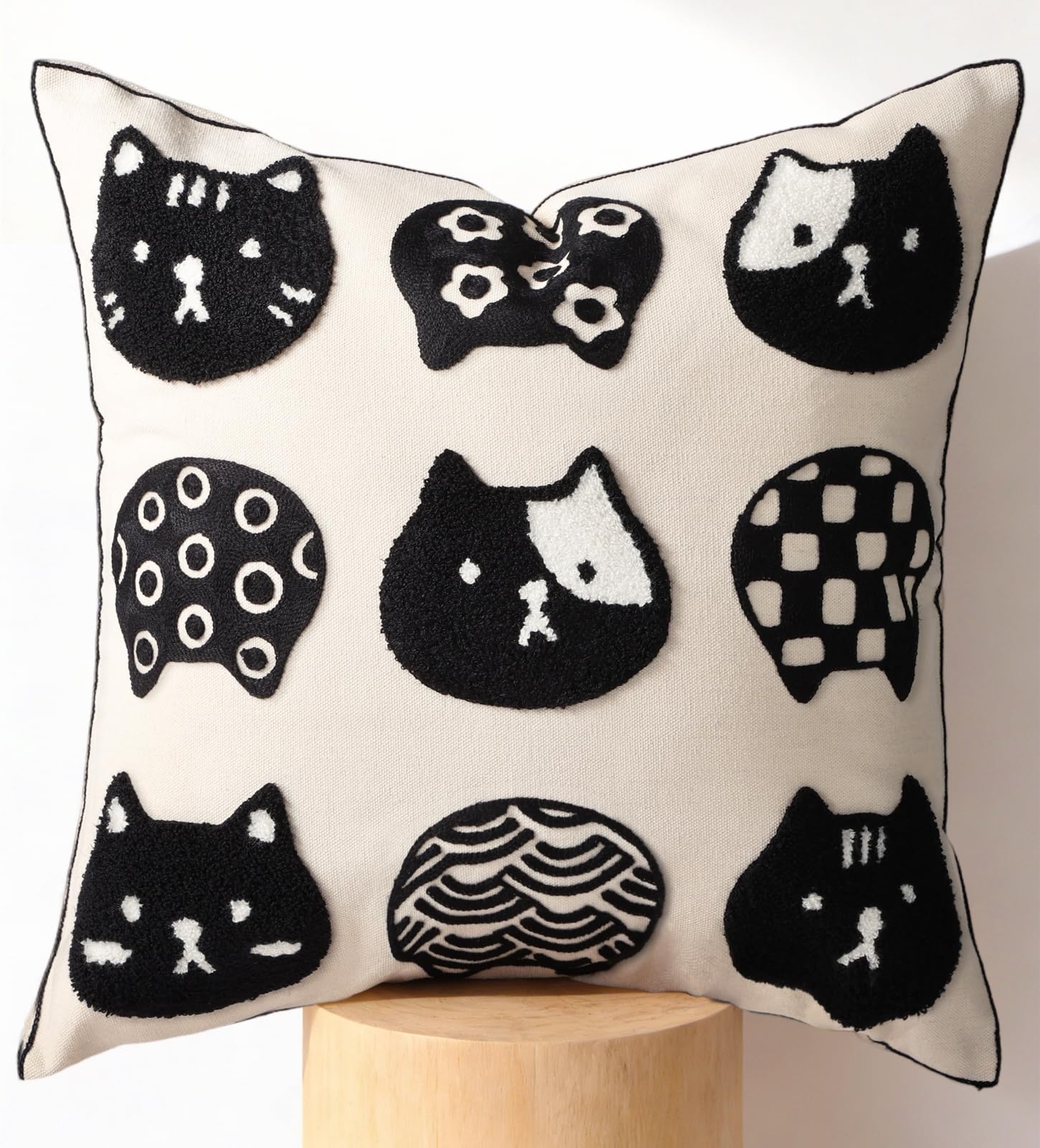 Embroidered Throw Pillow Cover 18x18 Inch - Modern Geometric Decorative Pillow Cover with Zipper for Sofa Couch Living Room Chair Car Aesthetic Design Cushion Pillowcase, Colorful Checkered