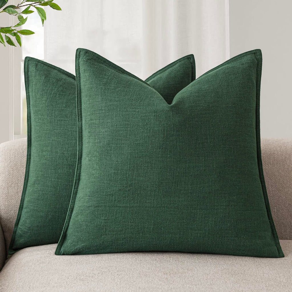 Foindtower Set of 2, Decorative Linen Soild Throw Pillow Covers Soft Accent Cushion Euro Case Boho Farmhouse Pillowcase for Chair Couch Sofa Bedroom Living Room Home Decor 20 x 20 Inch Natural Linen
