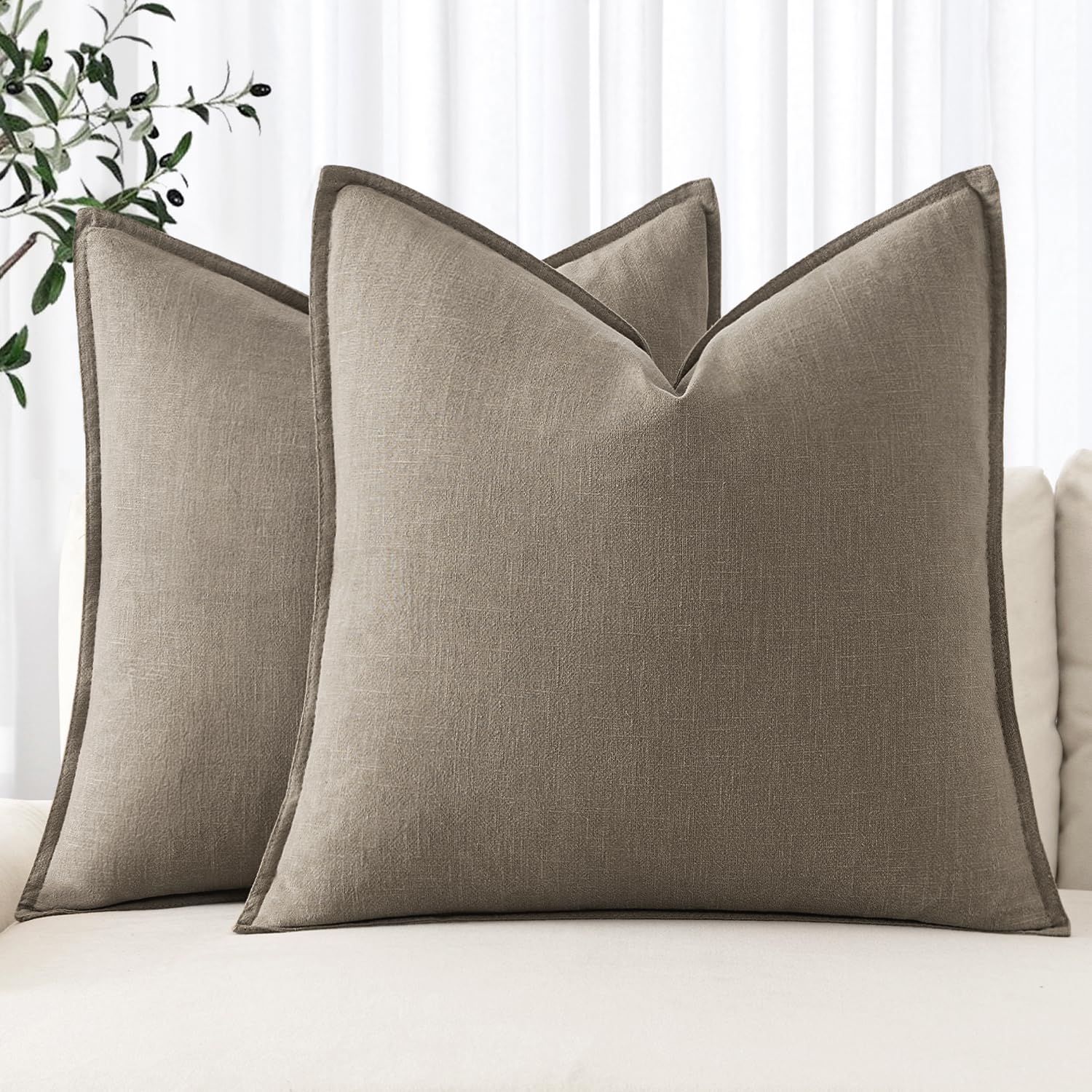 MIULEE Decorative Linen Pillow Covers 20x20 Inch Natural Beige Boho Farmhouse Neutral Couch Throw Pillows for Bed Pack of 2 Accent Modern Pillowcase Sofa Livingroom Home Decor
