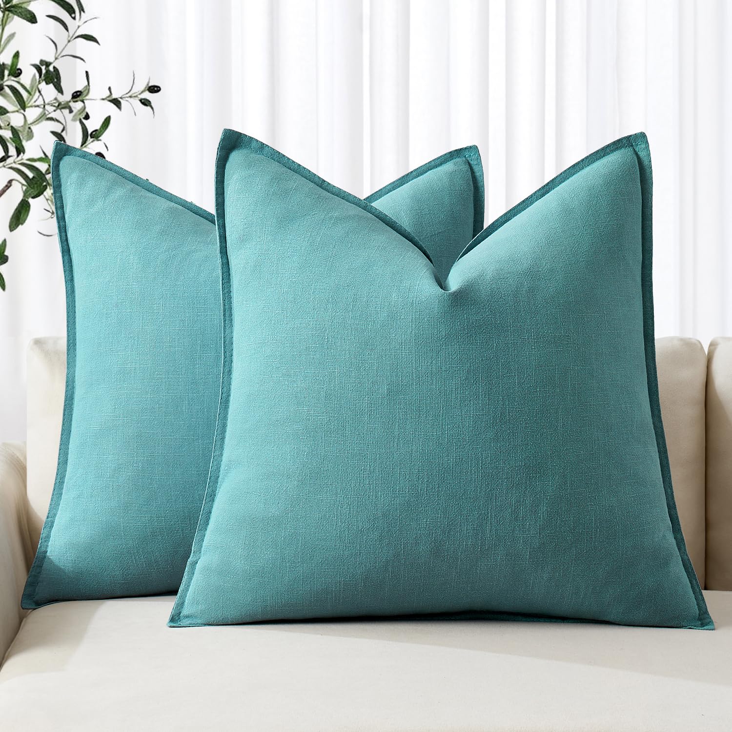 MIULEE Decorative Linen Pillow Covers 20x20 Inch Natural Beige Boho Farmhouse Neutral Couch Throw Pillows for Bed Pack of 2 Accent Modern Pillowcase Sofa Livingroom Home Decor