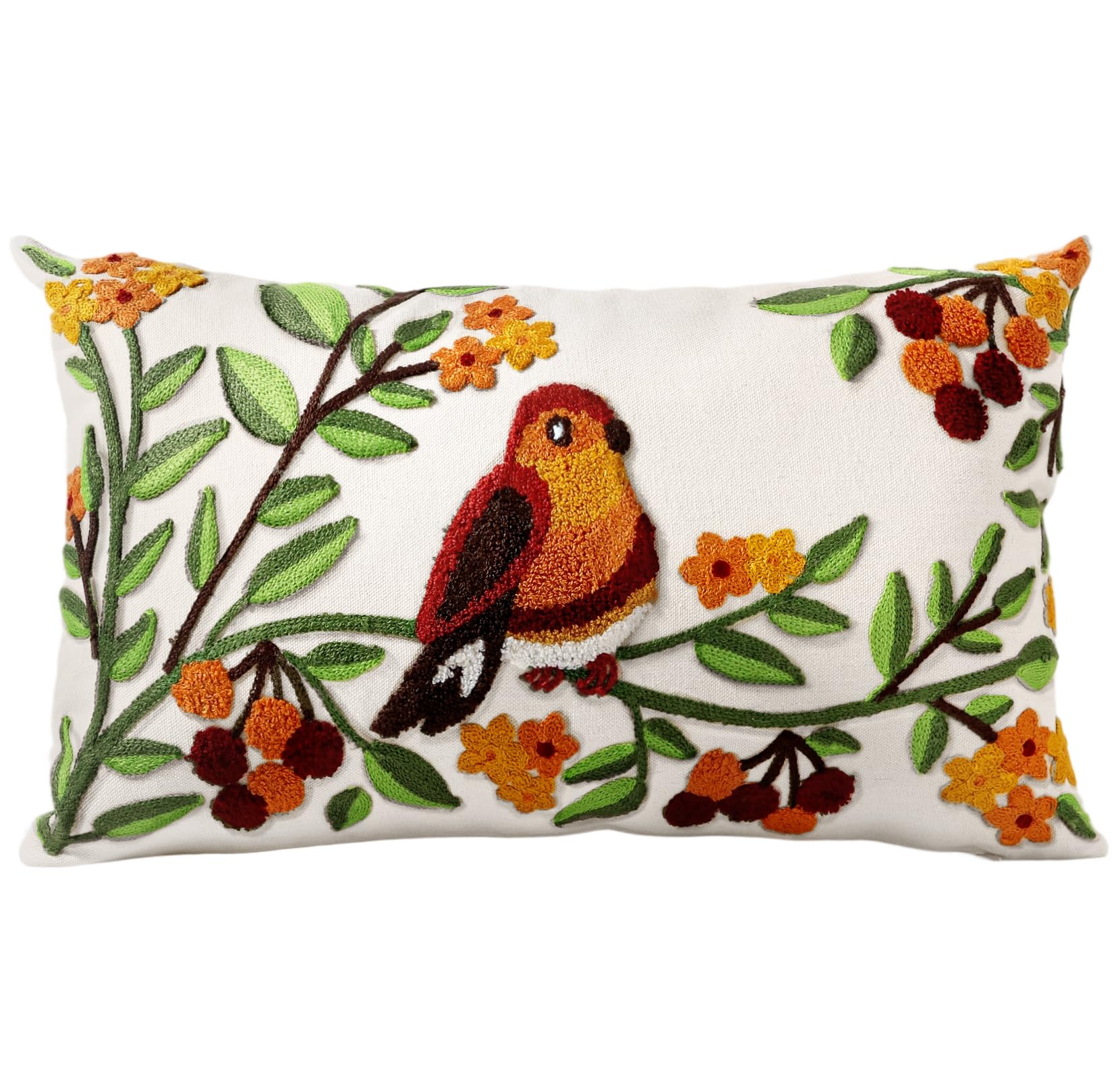 Embroidered Throw Pillow Cover - 18x18 Decorative Pillow Cover with Zipper Aesthetic Cute Design Boho Spring Summer Throw Pillowcase for Living Room Couch Sofa Bed, Flower Cats