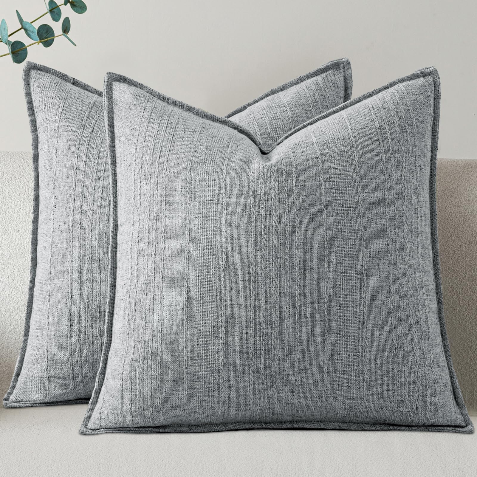 a moment Linen Pillow Covers Set of 2,Boho Farmhouse Throw Pillowcases Neutral Textured Decorative Covers for Couch Sofa Bed, Soft Linen Blend Accent Case Cushion Home Decor 18"x18" Beige Grey