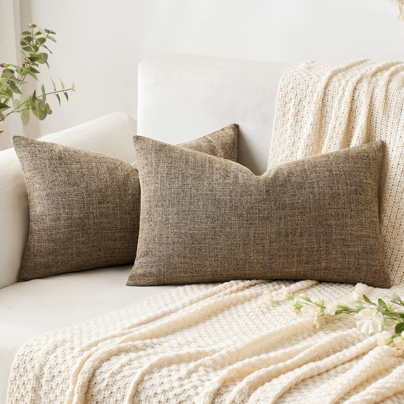 MIULEE Pack of 2 Decorative Linen Burlap Pillow Covers Spring Farmhouse Boho Accent Pillowcases for Sofa Car Couch Bedroom Living Room Decor 18x18 Inch Dark Olive Green