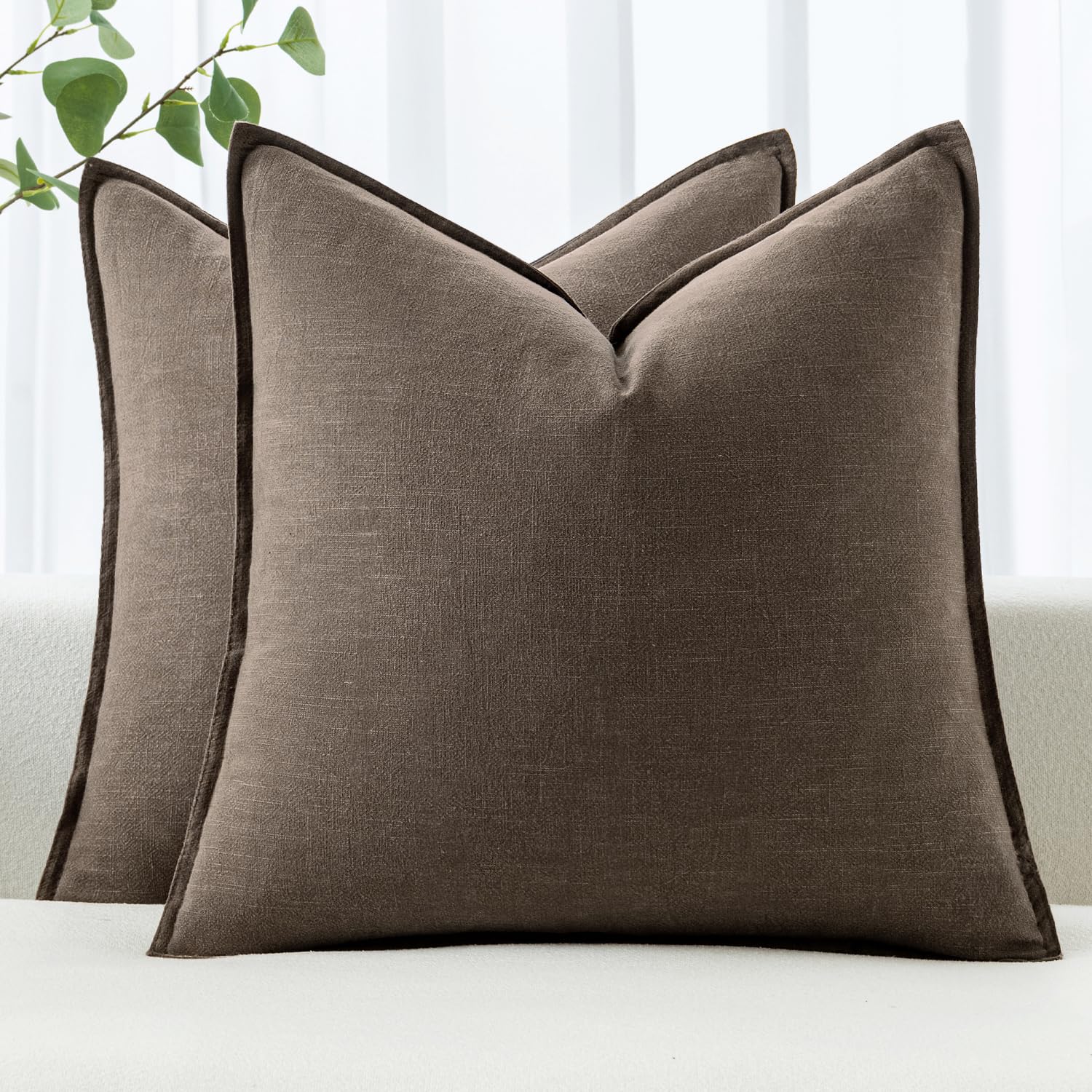 MIULEE Decorative Linen Pillow Covers 20x20 Inch Natural Beige Boho Farmhouse Neutral Couch Throw Pillows for Bed Pack of 2 Accent Modern Pillowcase Sofa Livingroom Home Decor