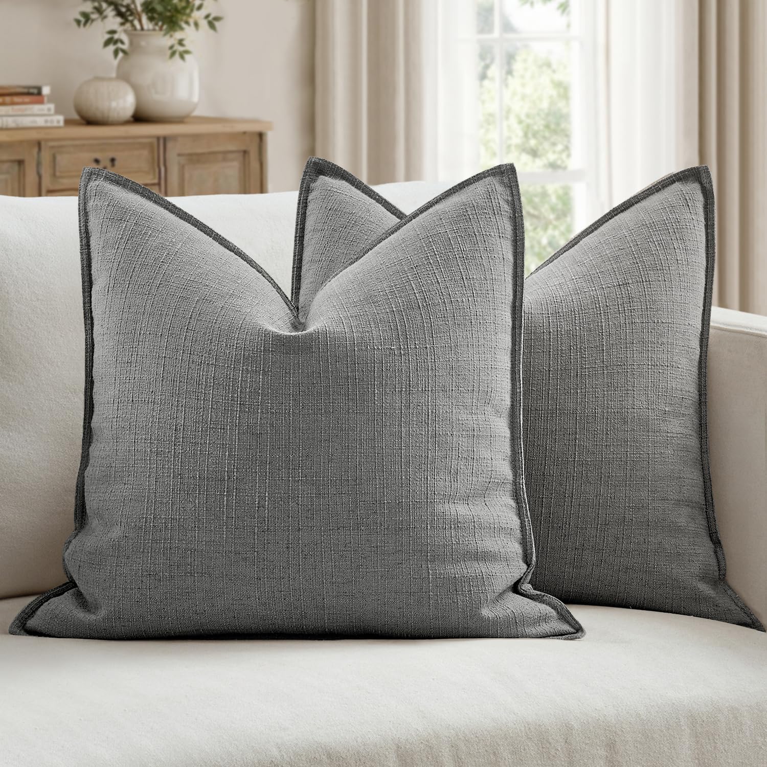 MIULEE Pack of 2 Thick Textured Couch Throw Pillow Covers, Navy Blue Decorative Pillow Covers 20x20, Neutral Linen Cushion Cases for Sofa Bed Living Room Modern Farmhouse Home Decor, No Filling