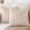 Pallene Faux Fur Plush Throw Pillow Covers 18x18 Set of 2, Luxury Soft Fluffy Striped Decorative Pillow Covers for Sofa, Couch, Living Room, Blue Grey