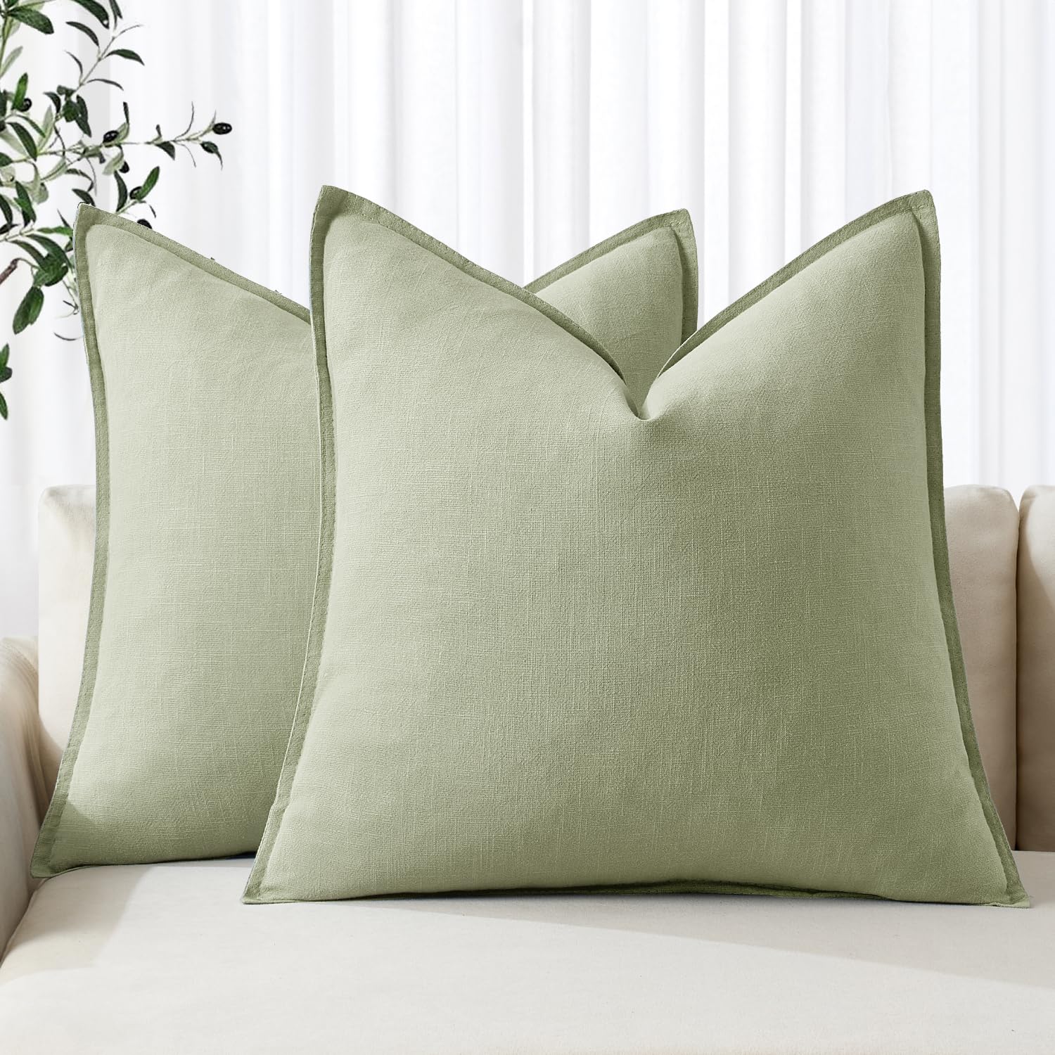 MIULEE Decorative Linen Pillow Covers 20x20 Inch Natural Beige Boho Farmhouse Neutral Couch Throw Pillows for Bed Pack of 2 Accent Modern Pillowcase Sofa Livingroom Home Decor