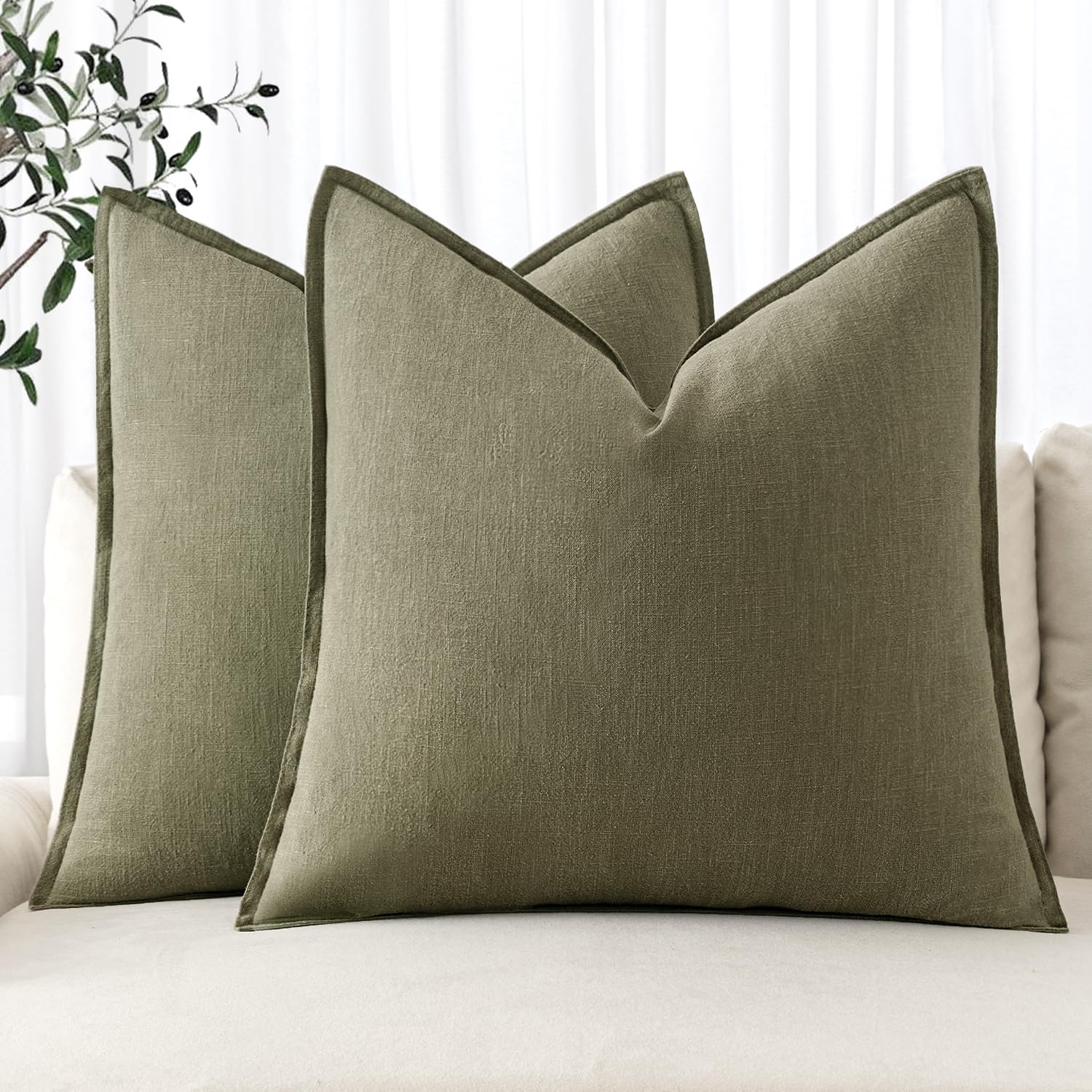 MIULEE Decorative Linen Pillow Covers 20x20 Inch Natural Beige Boho Farmhouse Neutral Couch Throw Pillows for Bed Pack of 2 Accent Modern Pillowcase Sofa Livingroom Home Decor