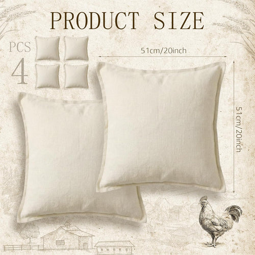 4 Pack 20x20 Inch Linen Pillow Covers Decorative Neutral Linen Throw Pillows Cases, Soft Rustic Cushions Boho Farmhouse Pillowcases for Bed Sofa Living Room Spring Decor(Beige)