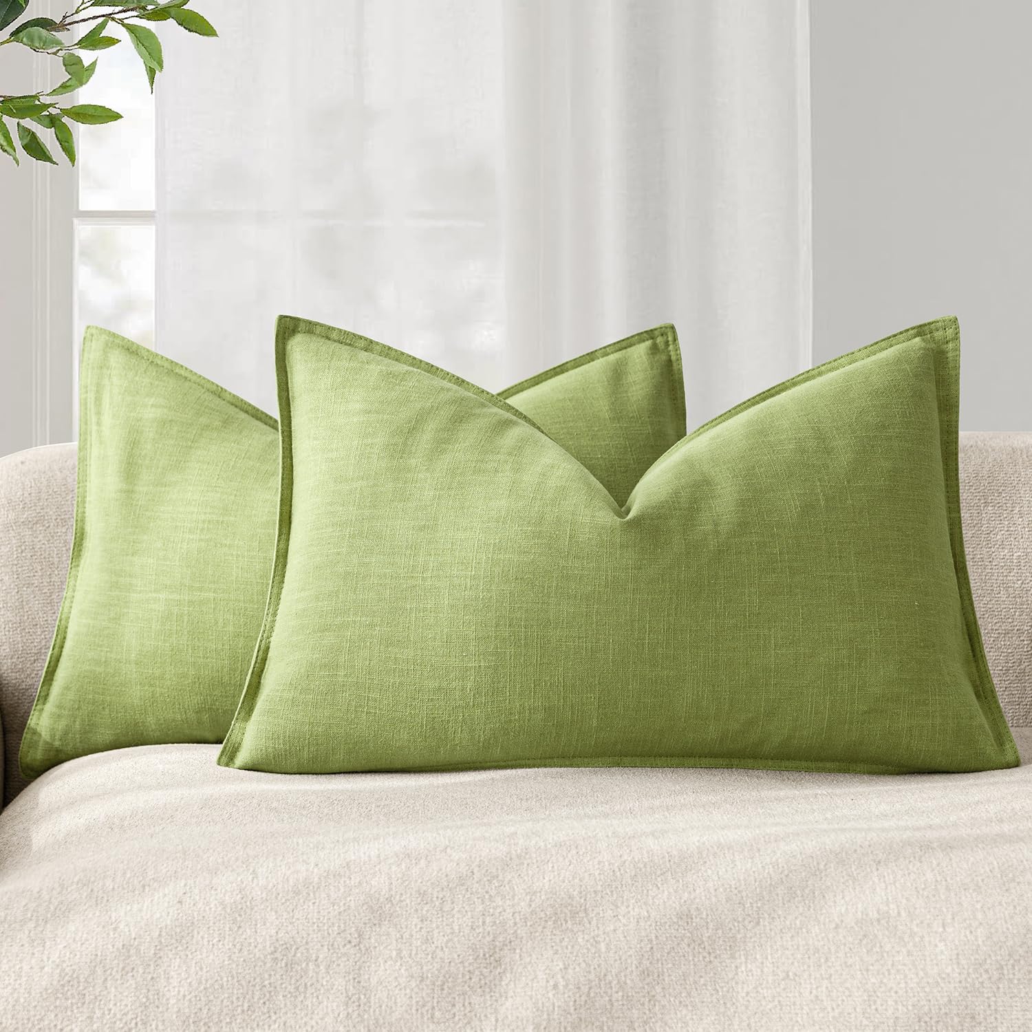 Foindtower Set of 2, Decorative Linen Soild Throw Pillow Covers Soft Accent Cushion Euro Case Boho Farmhouse Pillowcase for Chair Couch Sofa Bedroom Living Room Home Decor 20 x 20 Inch Natural Linen