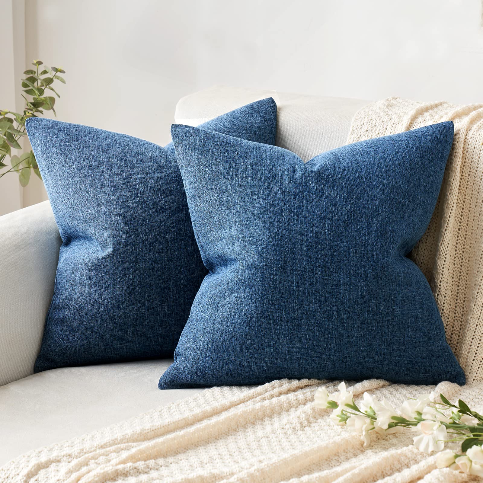 MIULEE Pack of 2 Decorative Linen Burlap Pillow Covers Spring Farmhouse Boho Accent Pillowcases for Sofa Car Couch Bedroom Living Room Decor 18x18 Inch Dark Olive Green