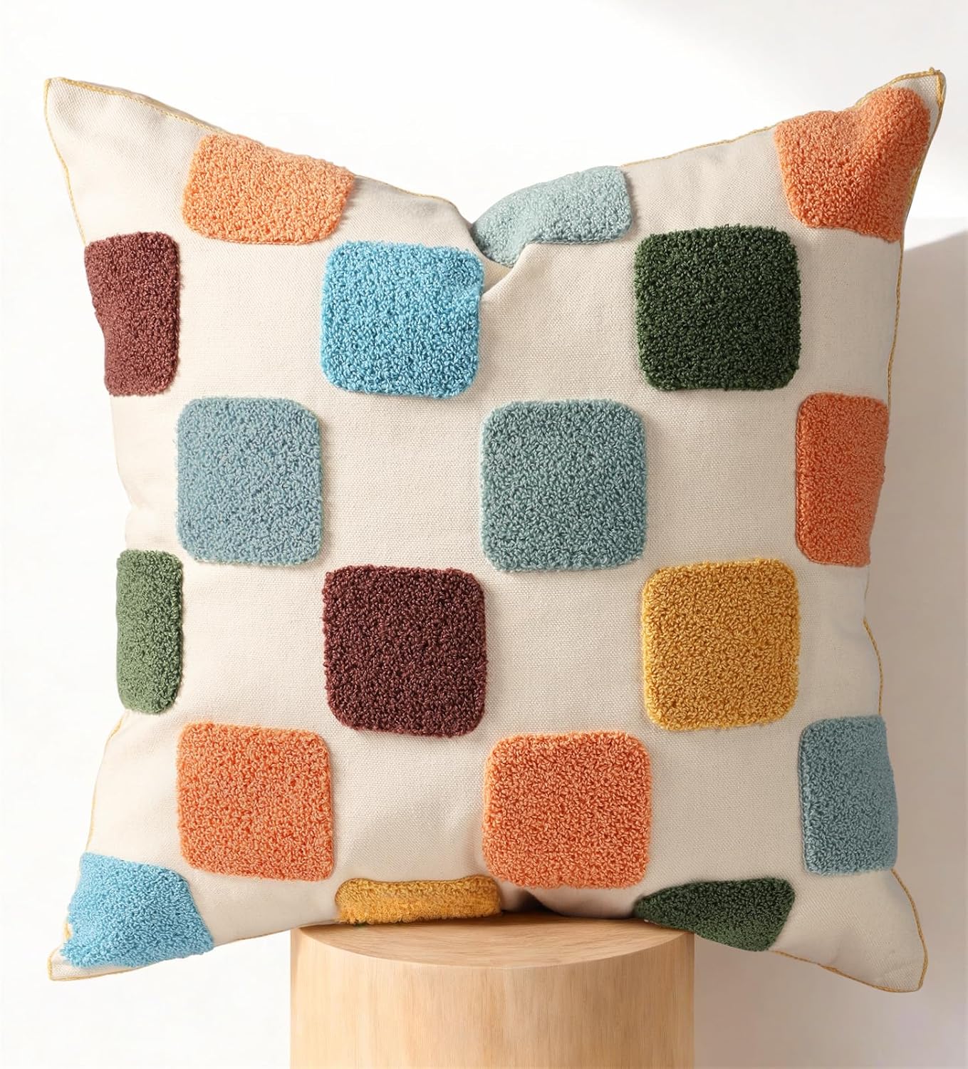 Embroidered Throw Pillow Cover 18x18 Inch - Modern Geometric Decorative Pillow Cover with Zipper for Sofa Couch Living Room Chair Car Aesthetic Design Cushion Pillowcase, Colorful Checkered
