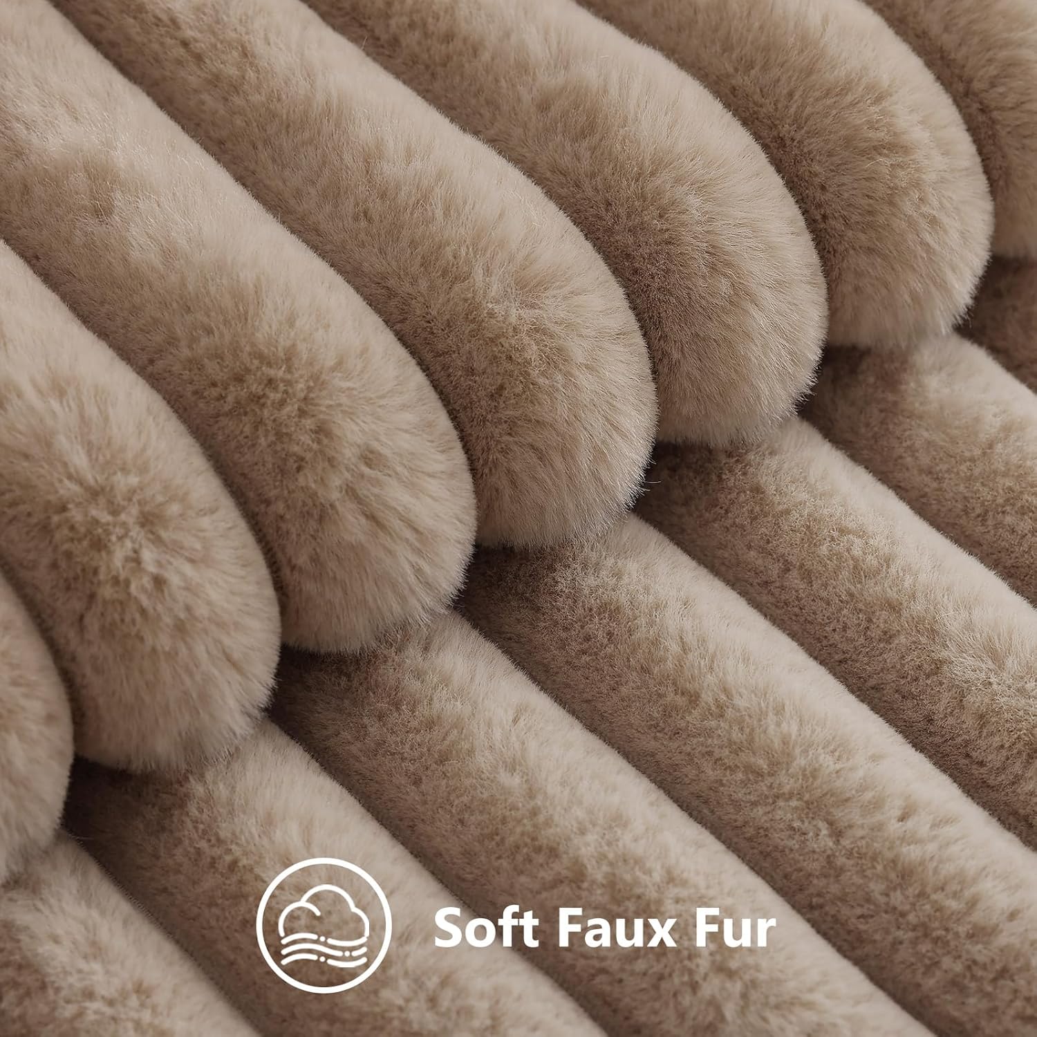 decorUhome Cozy Faux Fur Throw Pillow Covers 18x18 Set of 2 Decorative Soft Plush Striped Modern Farmhouse Boho Couch Pillow Cases with Velvet Back for Sofa Bed Living Room, Khaki Brown