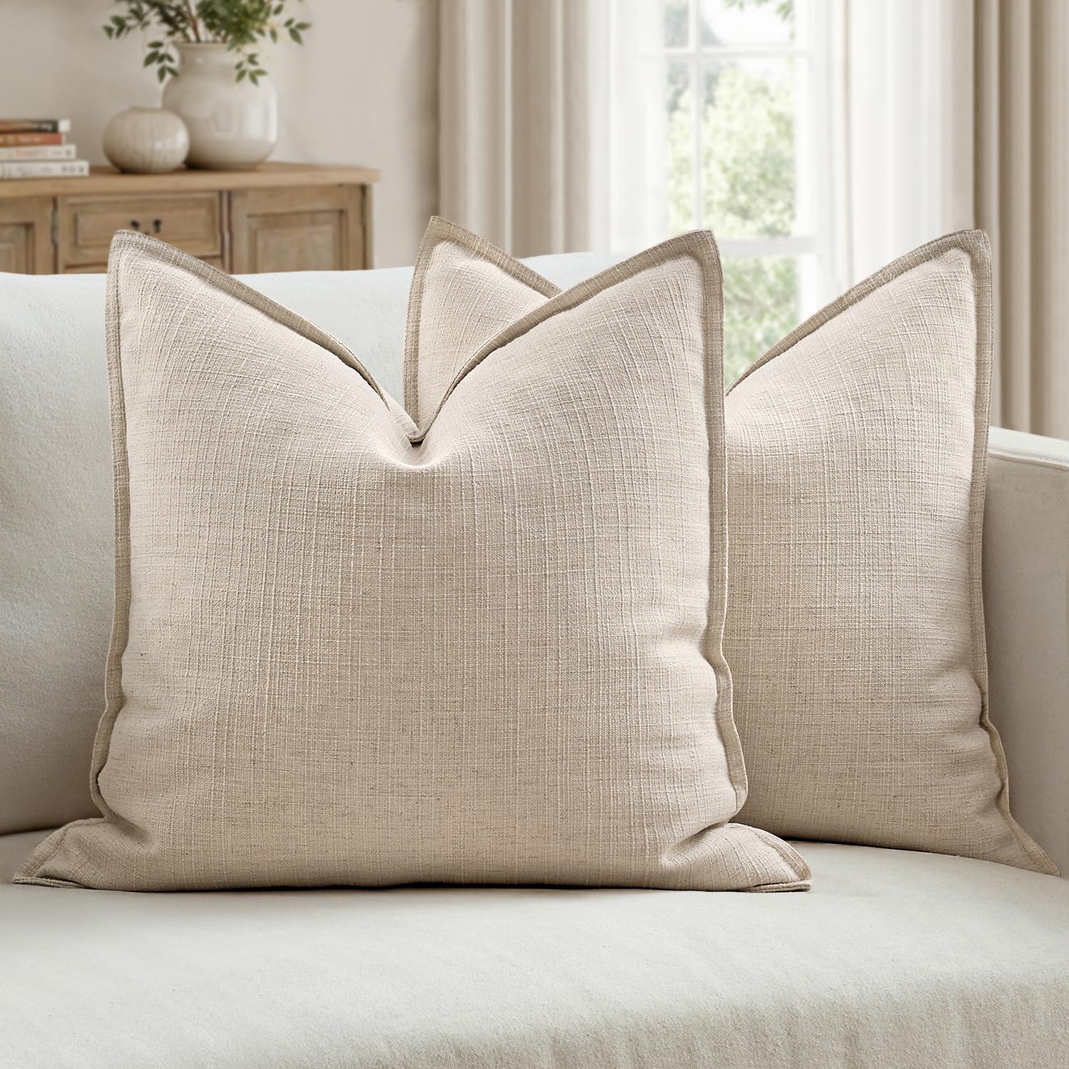 MIULEE Pack of 2 Thick Textured Couch Throw Pillow Covers, Navy Blue Decorative Pillow Covers 20x20, Neutral Linen Cushion Cases for Sofa Bed Living Room Modern Farmhouse Home Decor, No Filling
