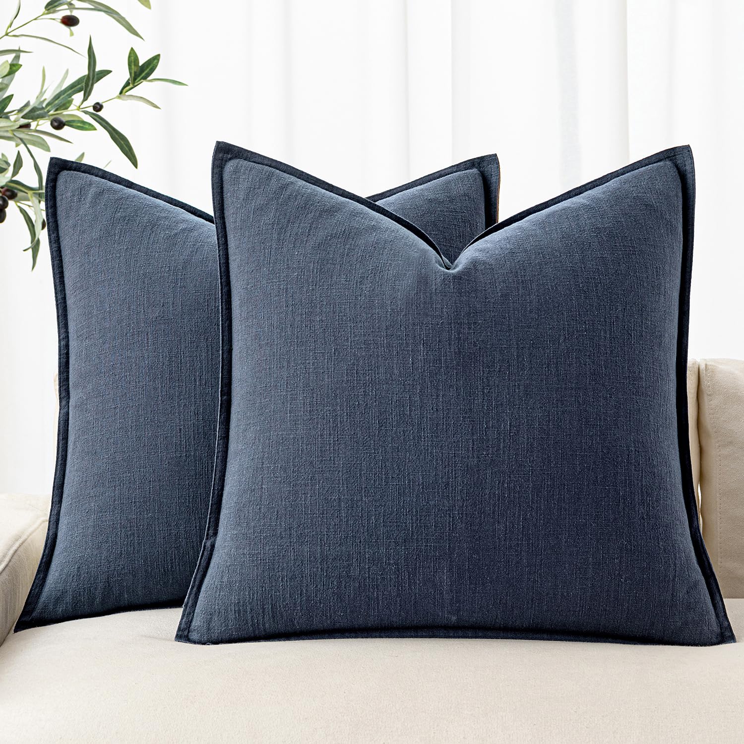 MIULEE Decorative Linen Pillow Covers 20x20 Inch Natural Beige Boho Farmhouse Neutral Couch Throw Pillows for Bed Pack of 2 Accent Modern Pillowcase Sofa Livingroom Home Decor