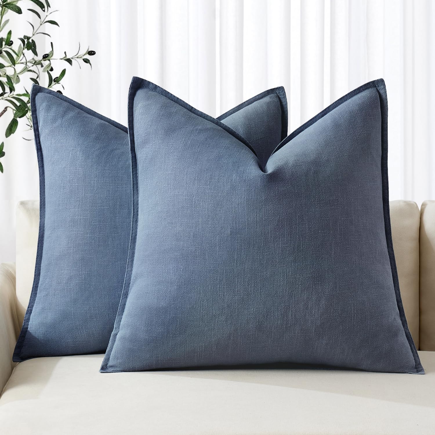 MIULEE Decorative Linen Pillow Covers 20x20 Inch Natural Beige Boho Farmhouse Neutral Couch Throw Pillows for Bed Pack of 2 Accent Modern Pillowcase Sofa Livingroom Home Decor