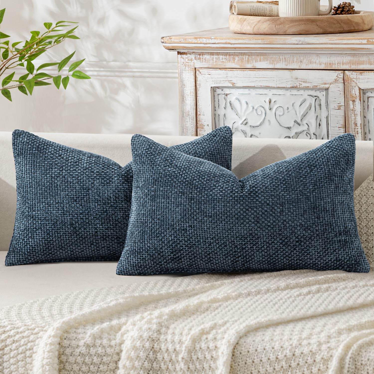 MIULEE Pack of 2 Couch Throw Pillow Covers 18x18 Inch Neutral Beige Modern Boho Accent Decorative Pillow Covers Soft Chenille Farmhouse Cushion Covers for Home Decor Bed Sofa Living Room