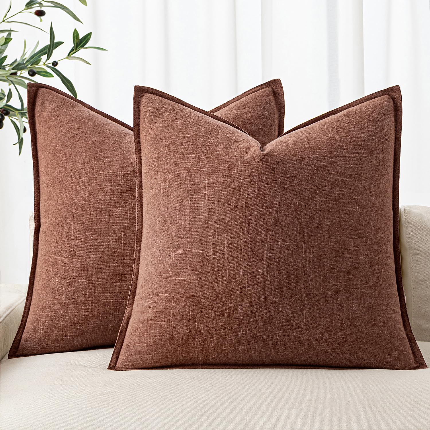 MIULEE Decorative Linen Pillow Covers 20x20 Inch Natural Beige Boho Farmhouse Neutral Couch Throw Pillows for Bed Pack of 2 Accent Modern Pillowcase Sofa Livingroom Home Decor