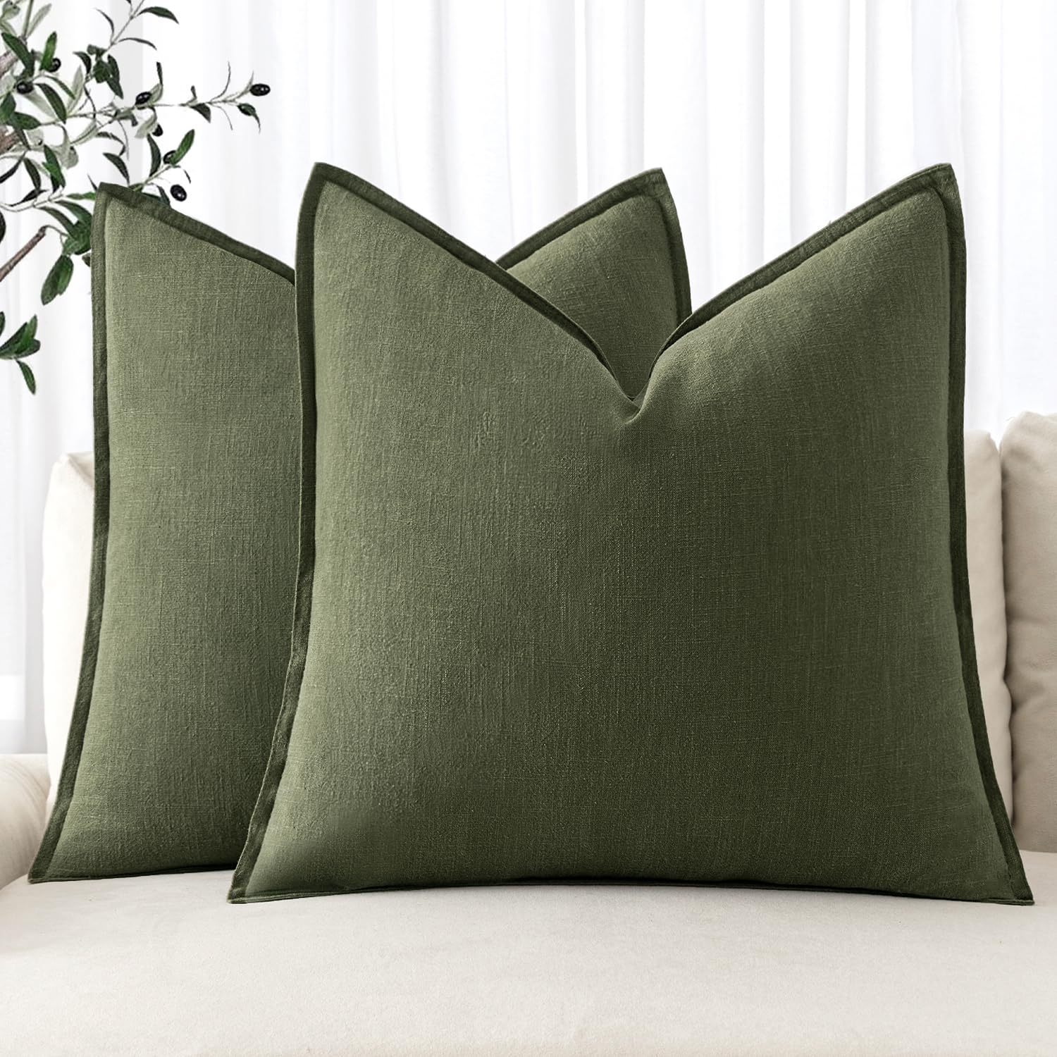 MIULEE Decorative Linen Pillow Covers 20x20 Inch Natural Beige Boho Farmhouse Neutral Couch Throw Pillows for Bed Pack of 2 Accent Modern Pillowcase Sofa Livingroom Home Decor