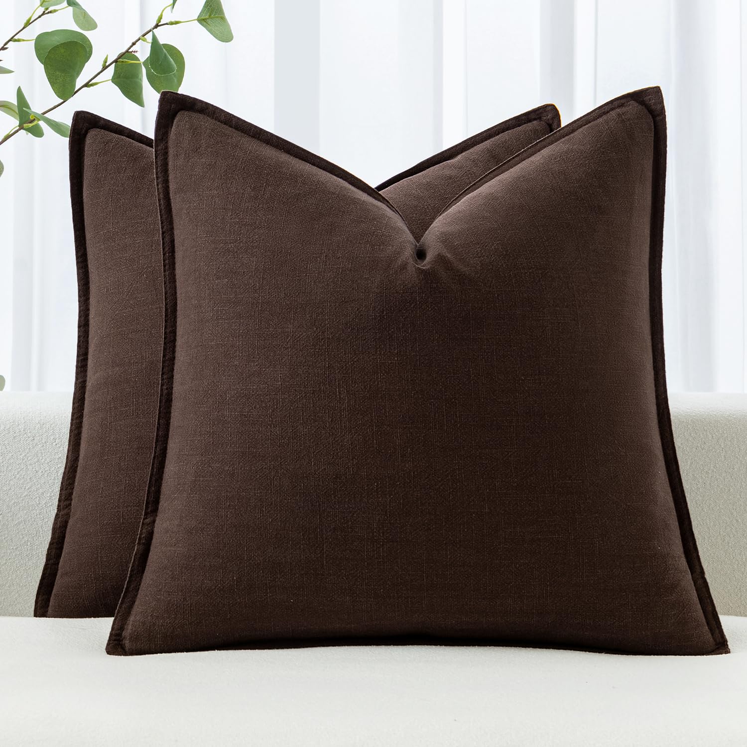 MIULEE Decorative Linen Pillow Covers 20x20 Inch Natural Beige Boho Farmhouse Neutral Couch Throw Pillows for Bed Pack of 2 Accent Modern Pillowcase Sofa Livingroom Home Decor