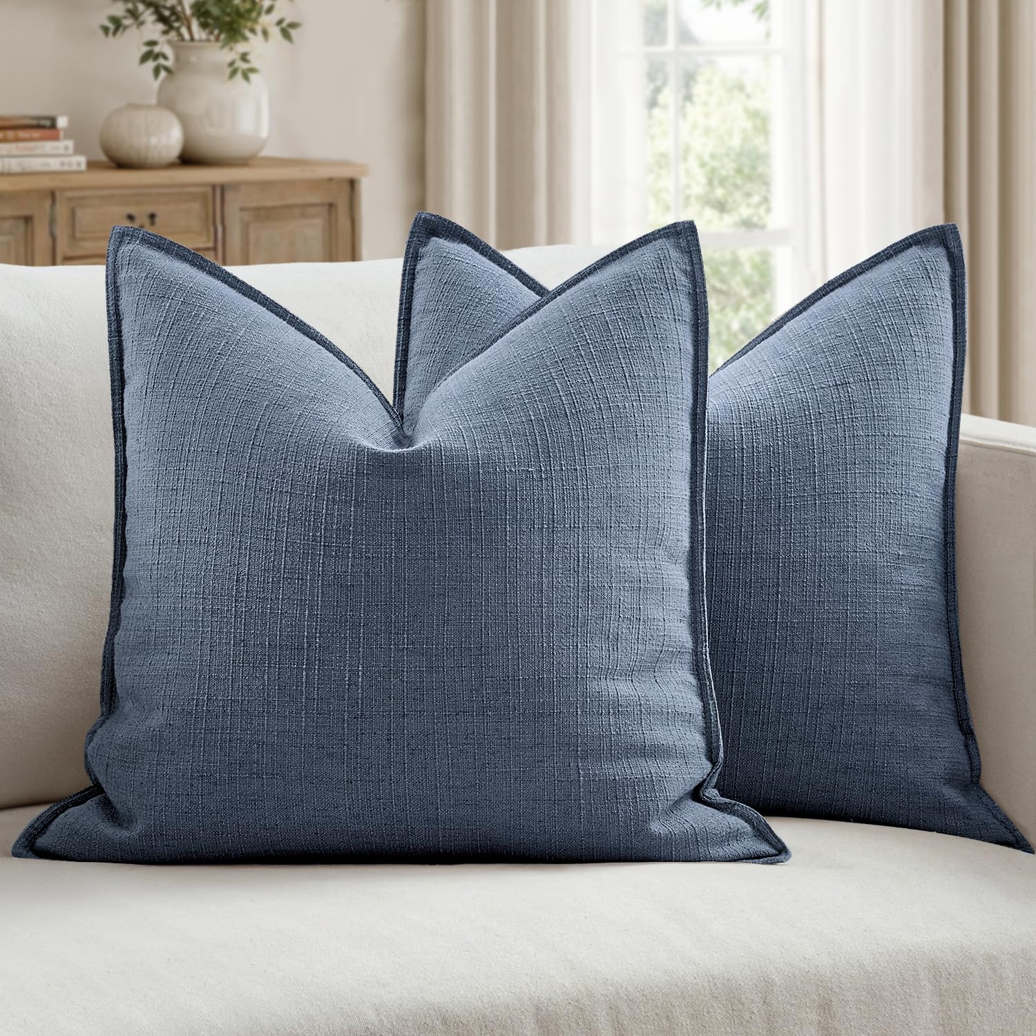 MIULEE Pack of 2 Thick Textured Couch Throw Pillow Covers, Navy Blue Decorative Pillow Covers 20x20, Neutral Linen Cushion Cases for Sofa Bed Living Room Modern Farmhouse Home Decor, No Filling